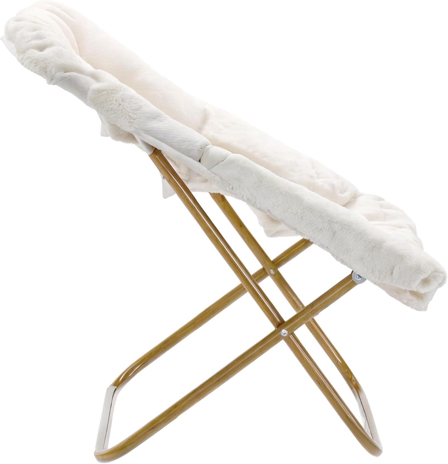 imageFlash Furniture Archer Saucer Chair with Folding Steel Frame Portable Oversized Saucer Chair for Dorm or Bedroom 28quot Dusty Aqua Faux FurSoft Gold FrameIvory Faux Shearling FabricSoft Gold Frame