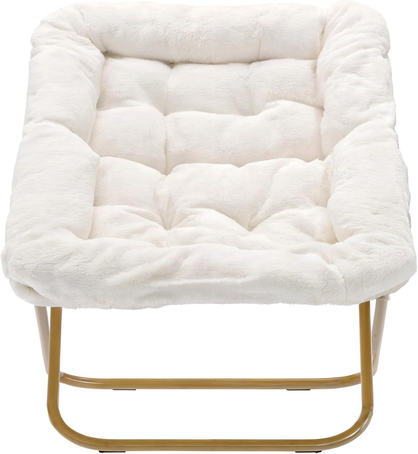 imageFlash Furniture Archer Saucer Chair with Folding Steel Frame Portable Oversized Saucer Chair for Dorm or Bedroom 28quot Dusty Aqua Faux FurSoft Gold FrameIvory Faux Shearling FabricSoft Gold Frame