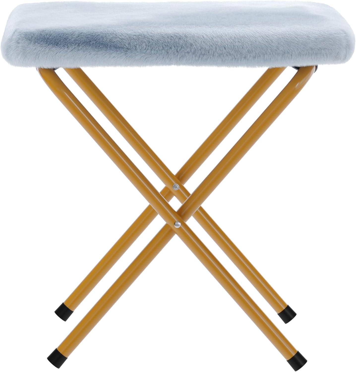 imageFlash Furniture Archer Saucer Chair with Folding Steel Frame Portable Oversized Saucer Chair for Dorm or Bedroom 28quot Dusty Aqua Faux FurSoft Gold FrameAqua FabricSoft Gold Frame