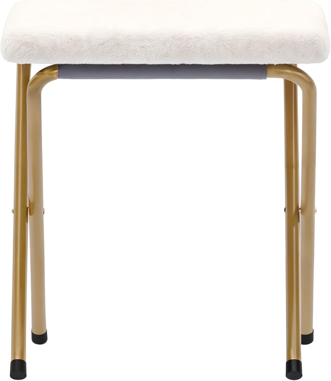 imageFlash Furniture Archer Saucer Chair with Folding Steel Frame Portable Oversized Saucer Chair for Dorm or Bedroom 28quot Dusty Aqua Faux FurSoft Gold FrameIvory Faux Shearling FabricSoft Gold Frame