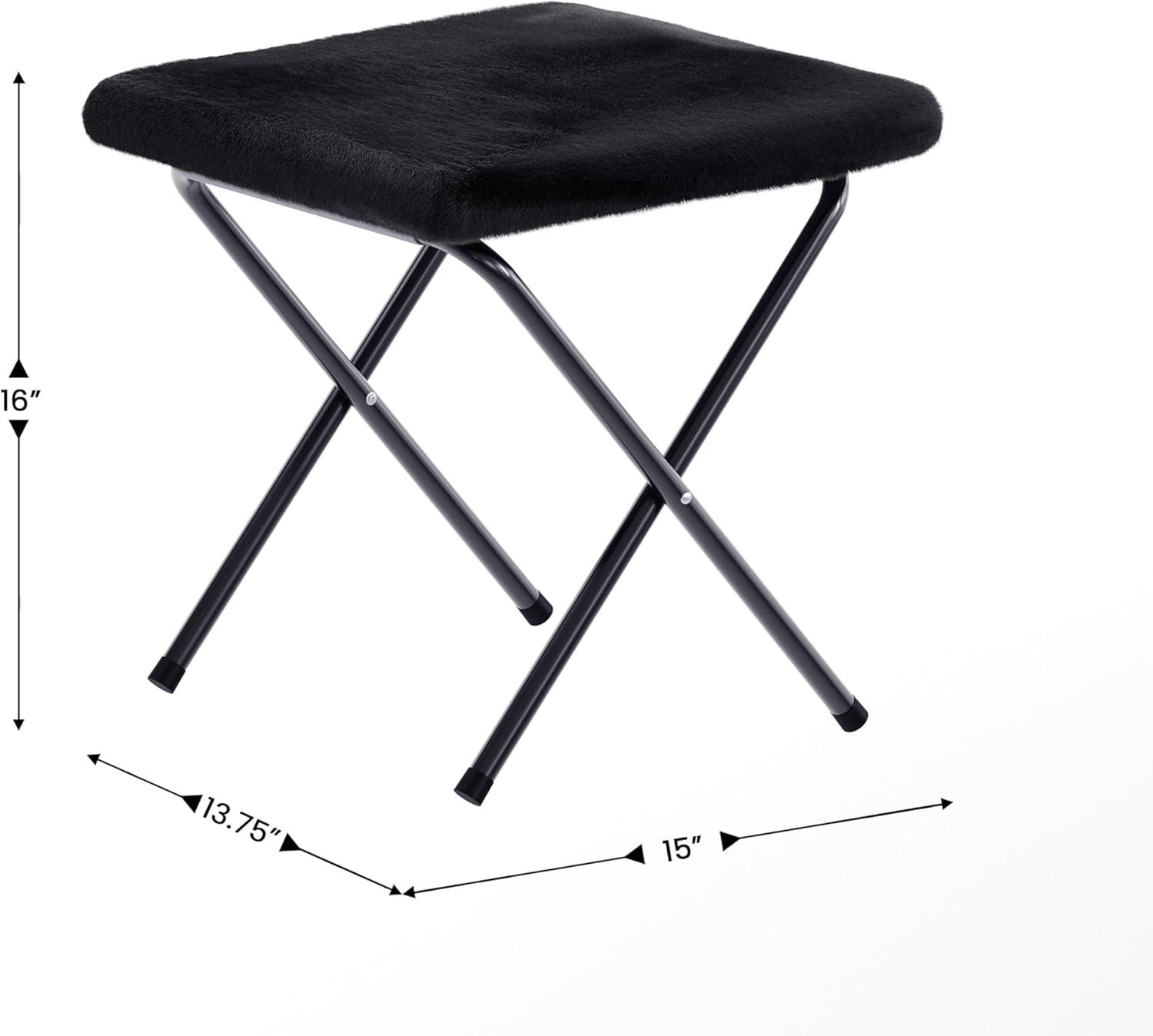imageFlash Furniture Archer Saucer Chair with Folding Steel Frame Portable Oversized Saucer Chair for Dorm or Bedroom 28quot Dusty Aqua Faux FurSoft Gold FrameBlack FabricBlack Frame