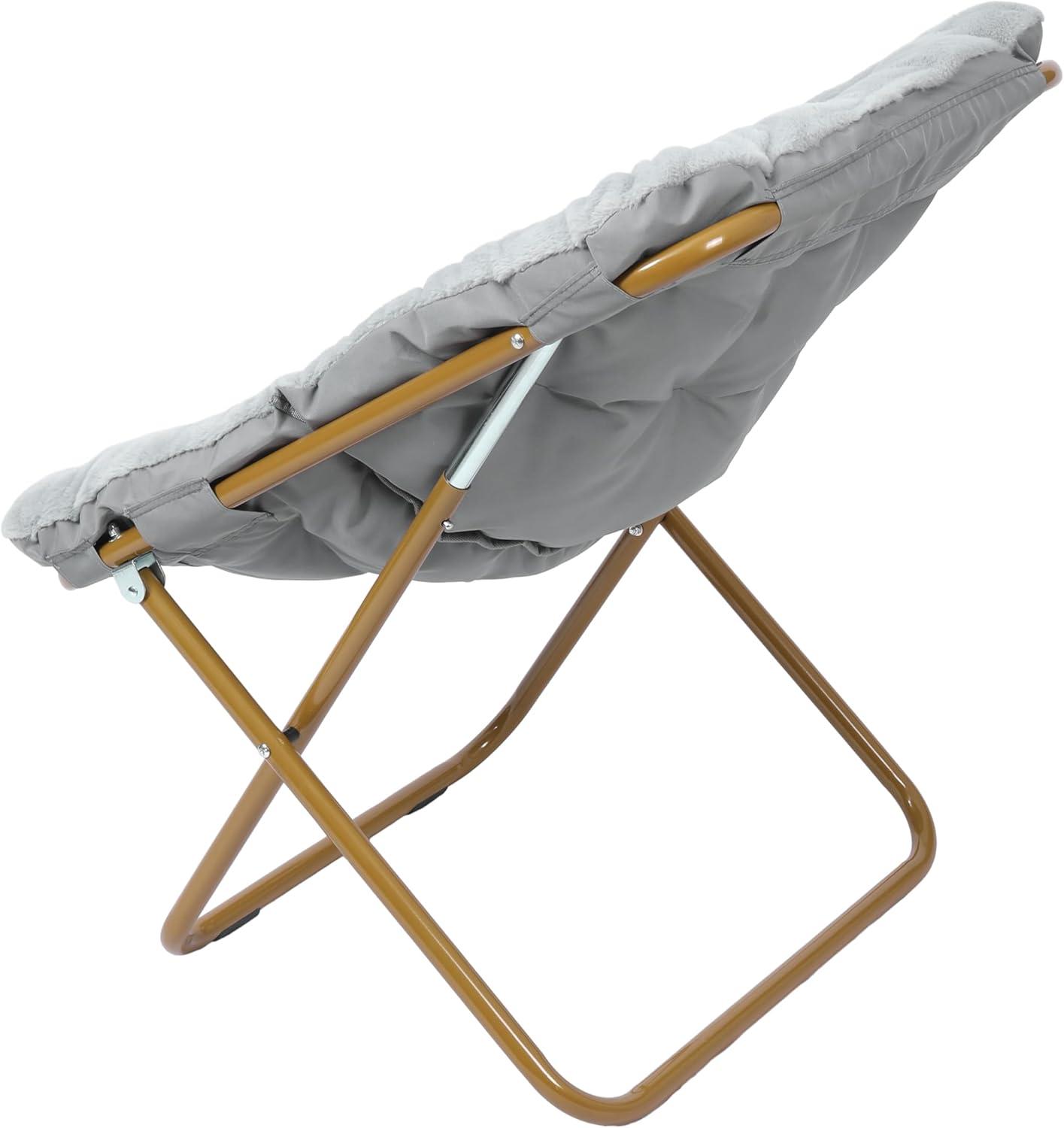 imageFlash Furniture Archer Saucer Chair with Folding Steel Frame Portable Oversized Saucer Chair for Dorm or Bedroom 28quot Dusty Aqua Faux FurSoft Gold FrameGray FabricSoft Gold Frame