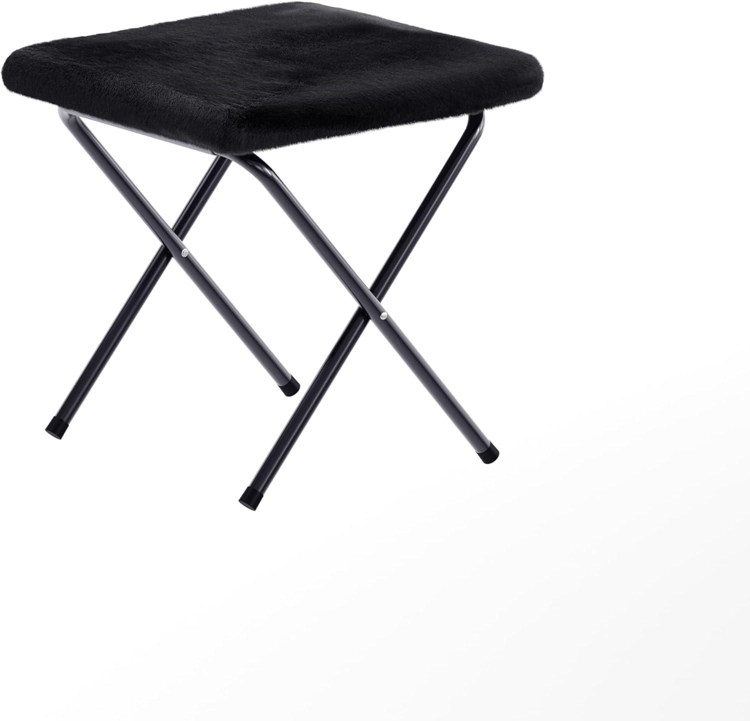 imageFlash Furniture Archer Saucer Chair with Folding Steel Frame Portable Oversized Saucer Chair for Dorm or Bedroom 28quot Dusty Aqua Faux FurSoft Gold FrameBlack FabricBlack Frame