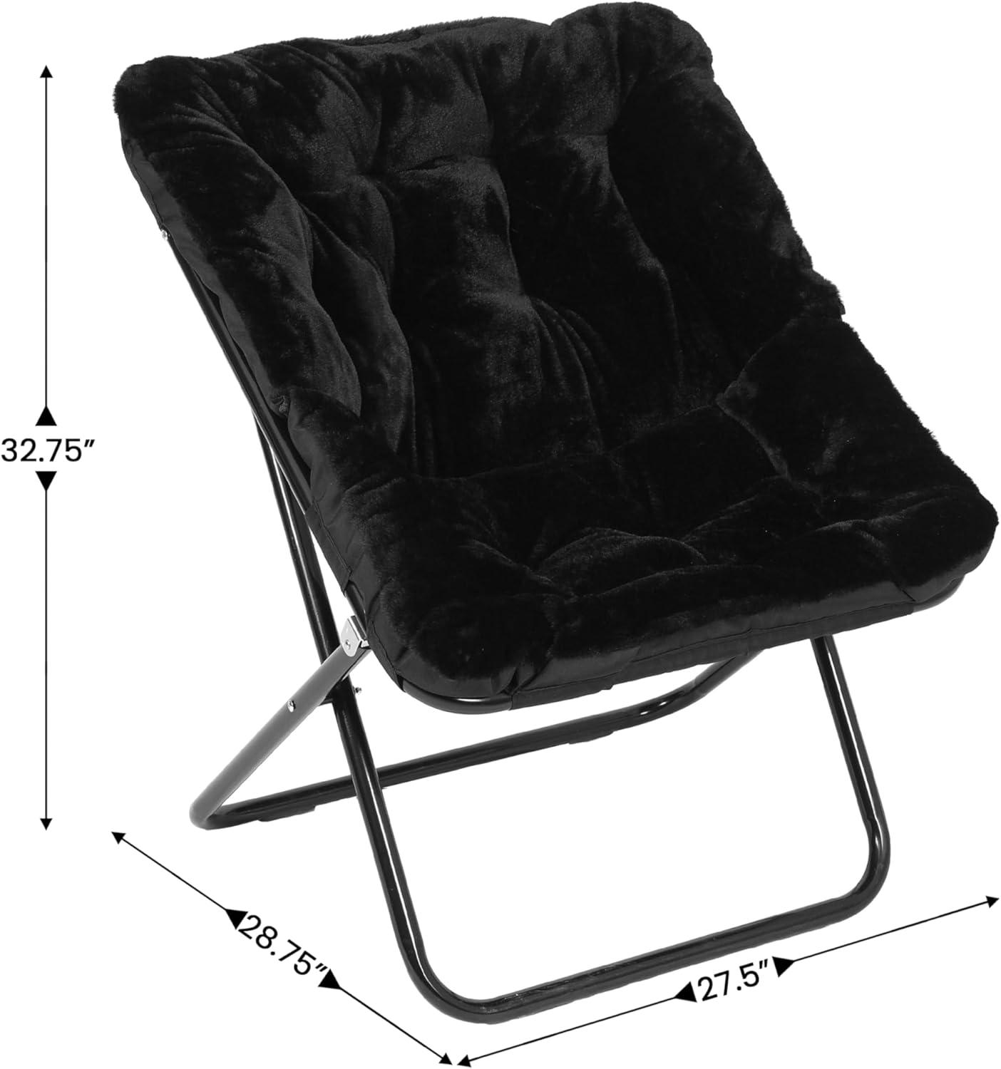 imageFlash Furniture Archer Saucer Chair with Folding Steel Frame Portable Oversized Saucer Chair for Dorm or Bedroom 28quot Dusty Aqua Faux FurSoft Gold FrameBlack FabricBlack Frame