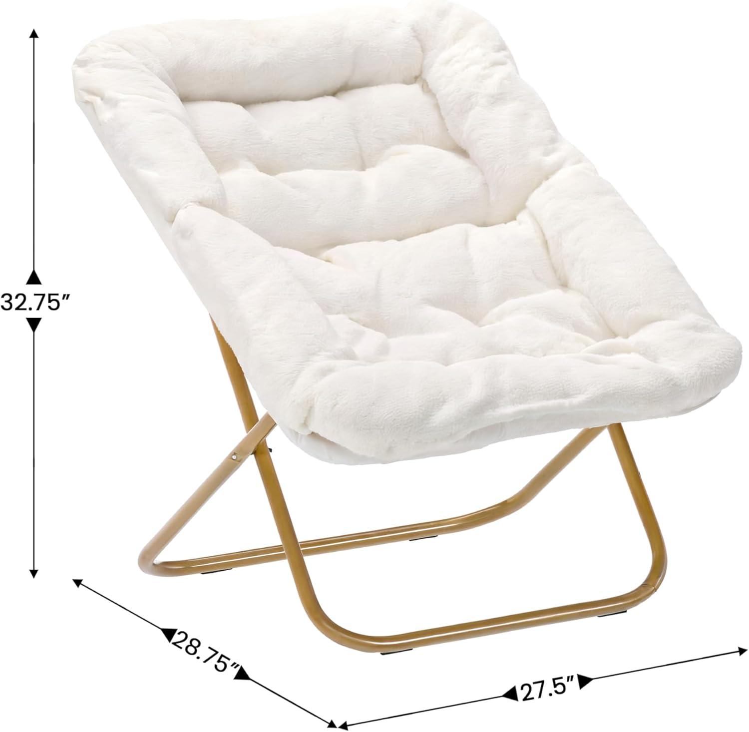 imageFlash Furniture Archer Saucer Chair with Folding Steel Frame Portable Oversized Saucer Chair for Dorm or Bedroom 28quot Dusty Aqua Faux FurSoft Gold FrameIvory Faux Shearling FabricSoft Gold Frame