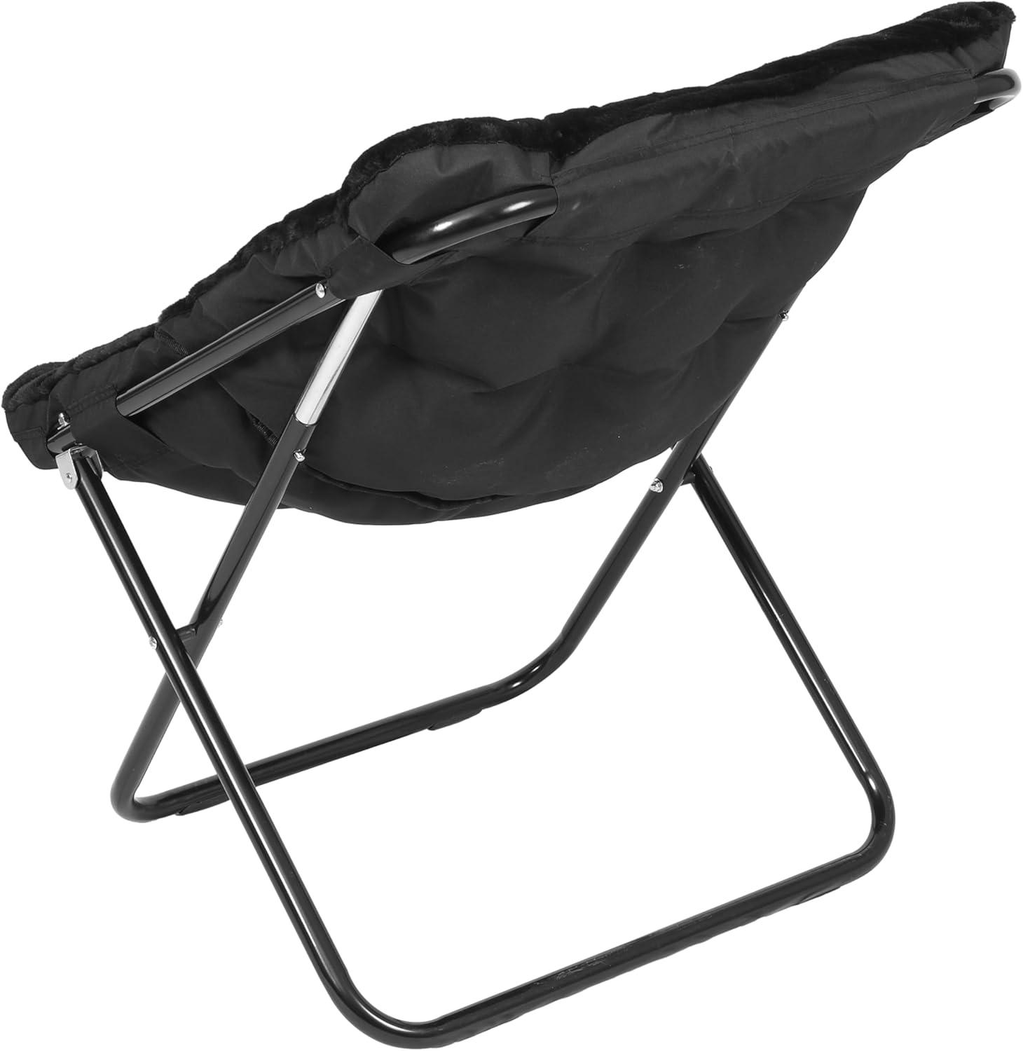 imageFlash Furniture Archer Saucer Chair with Folding Steel Frame Portable Oversized Saucer Chair for Dorm or Bedroom 28quot Dusty Aqua Faux FurSoft Gold FrameBlack FabricBlack Frame