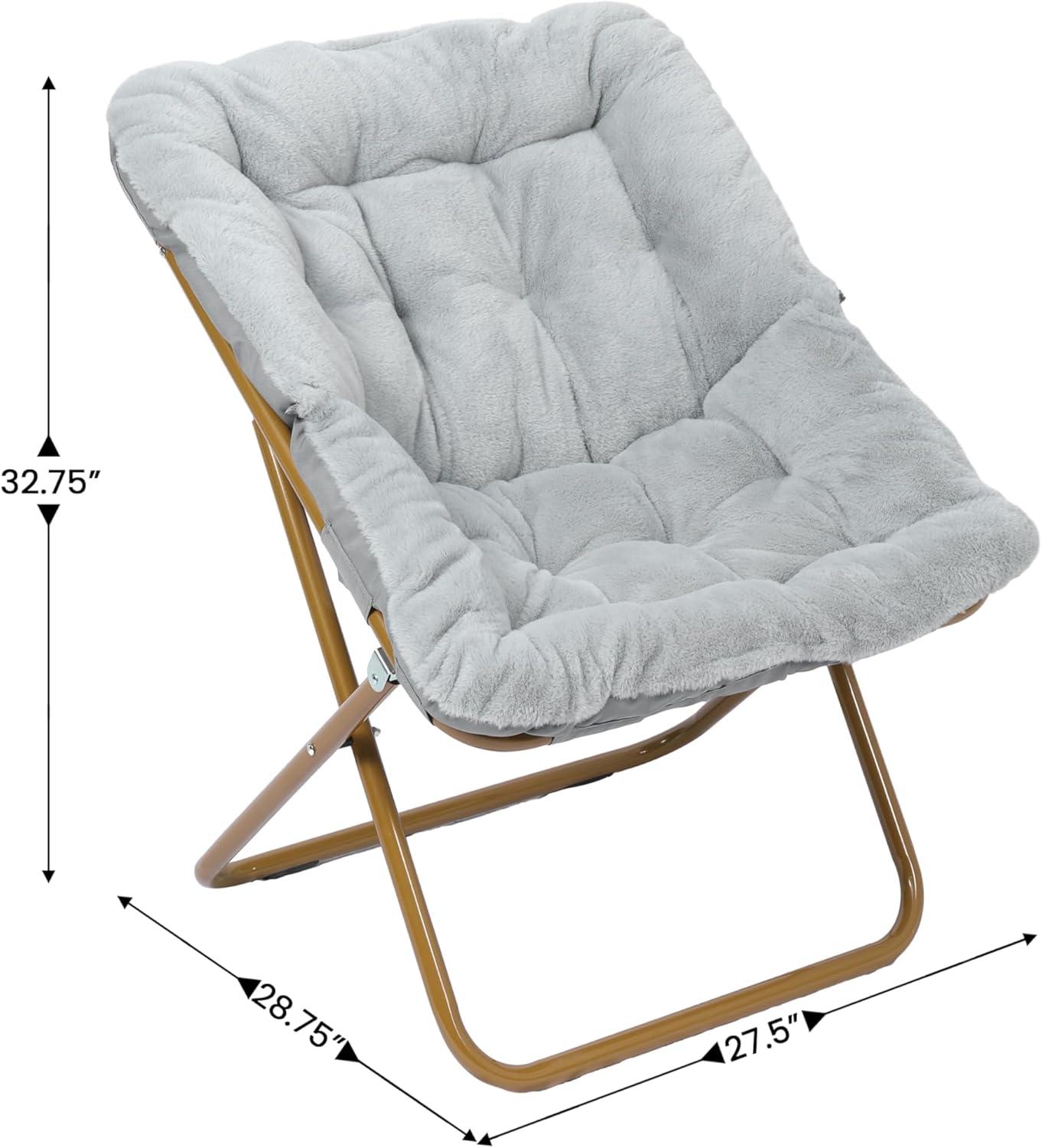 imageFlash Furniture Archer Saucer Chair with Folding Steel Frame Portable Oversized Saucer Chair for Dorm or Bedroom 28quot Dusty Aqua Faux FurSoft Gold FrameGray FabricSoft Gold Frame
