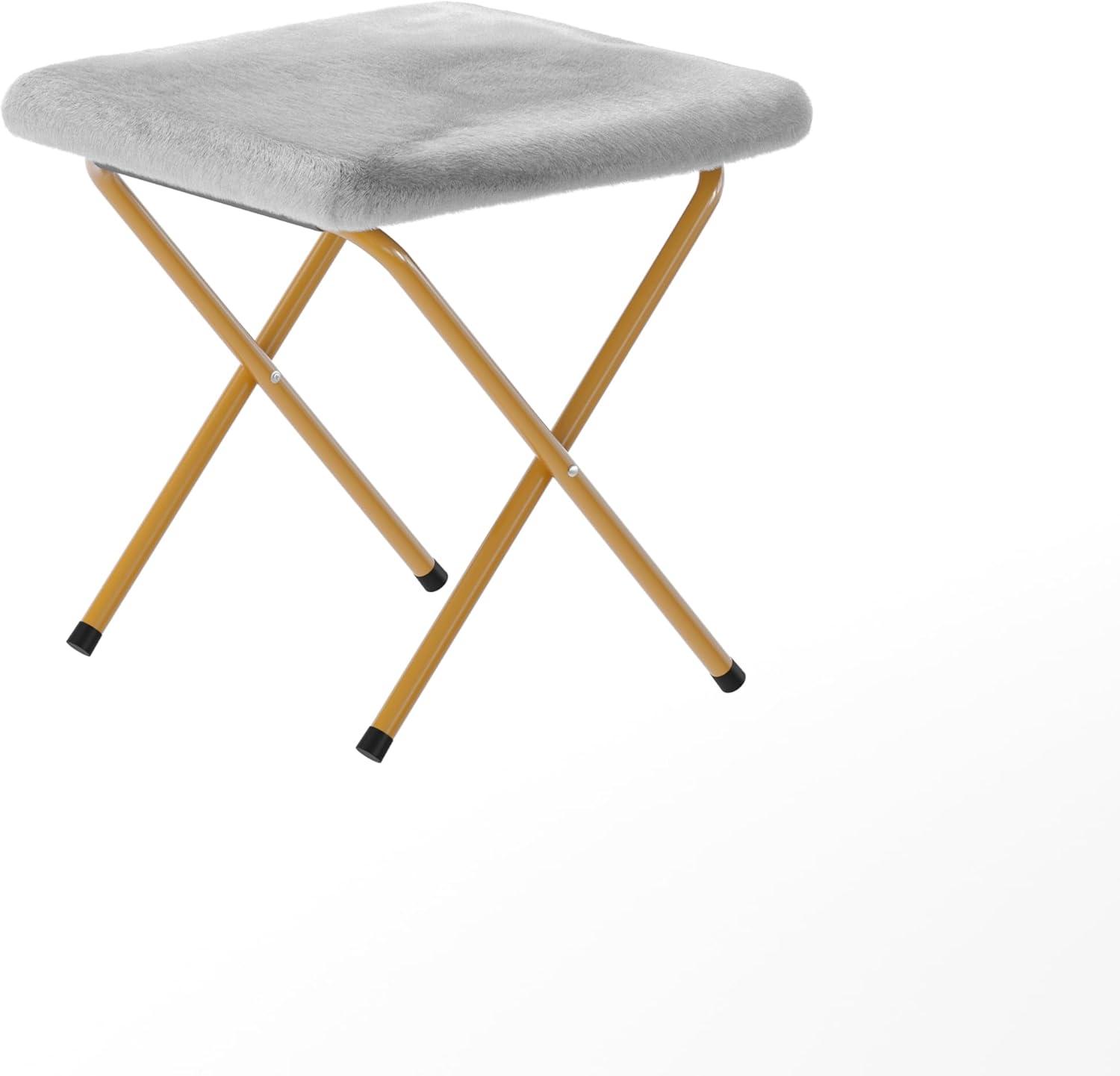 imageFlash Furniture Archer Saucer Chair with Folding Steel Frame Portable Oversized Saucer Chair for Dorm or Bedroom 28quot Dusty Aqua Faux FurSoft Gold FrameGray FabricSoft Gold Frame