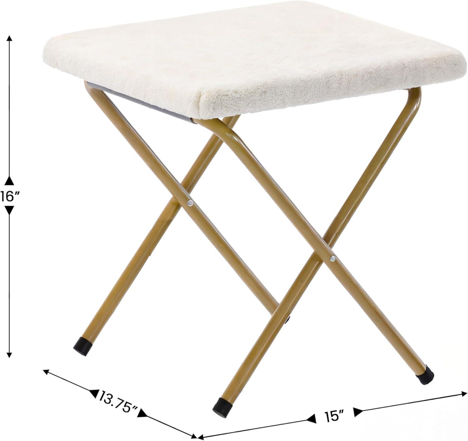 imageFlash Furniture Archer Saucer Chair with Folding Steel Frame Portable Oversized Saucer Chair for Dorm or Bedroom 28quot Dusty Aqua Faux FurSoft Gold FrameIvory Faux Shearling FabricSoft Gold Frame