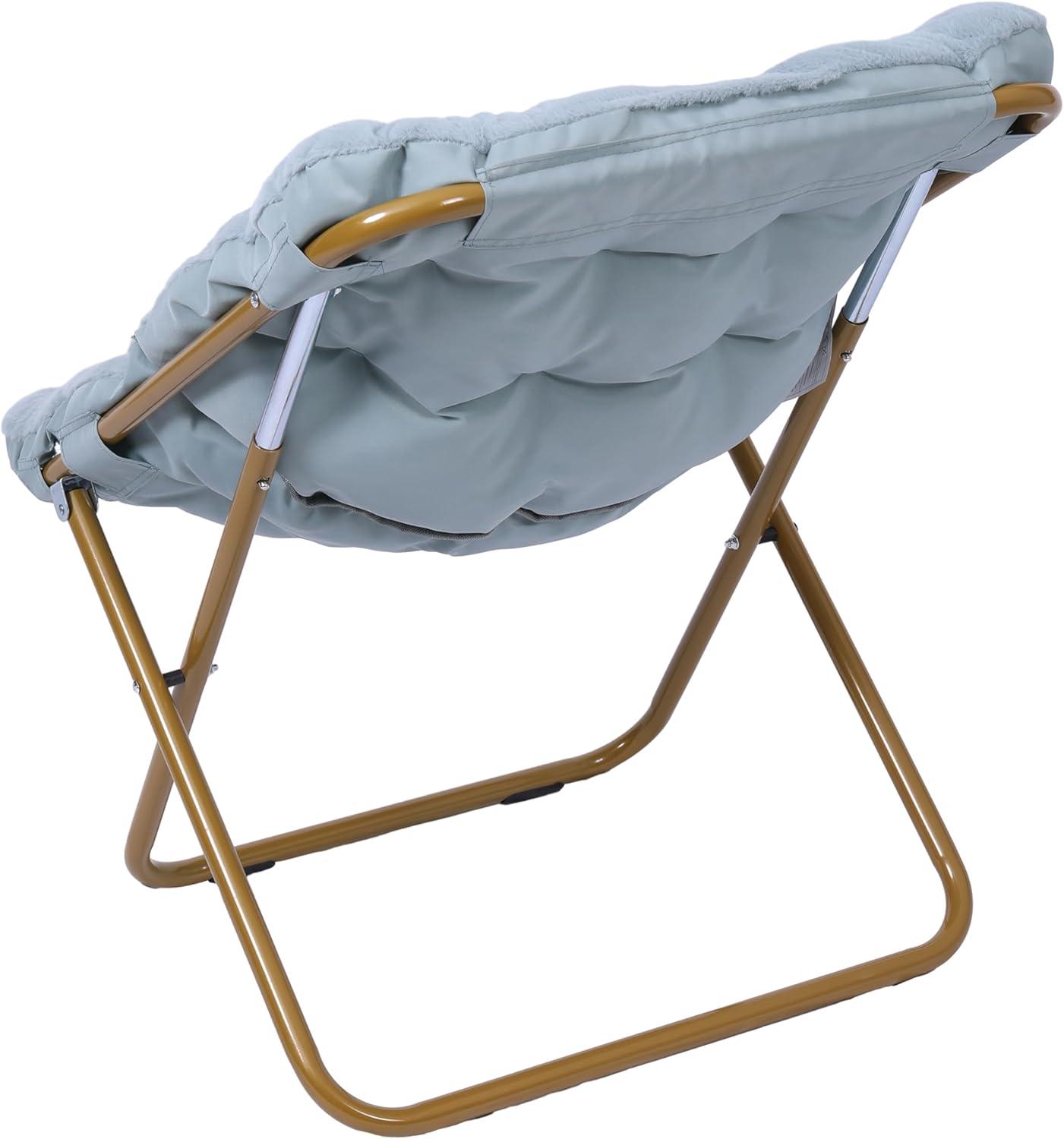 imageFlash Furniture Archer Saucer Chair with Folding Steel Frame Portable Oversized Saucer Chair for Dorm or Bedroom 28quot Dusty Aqua Faux FurSoft Gold FrameAqua FabricSoft Gold Frame
