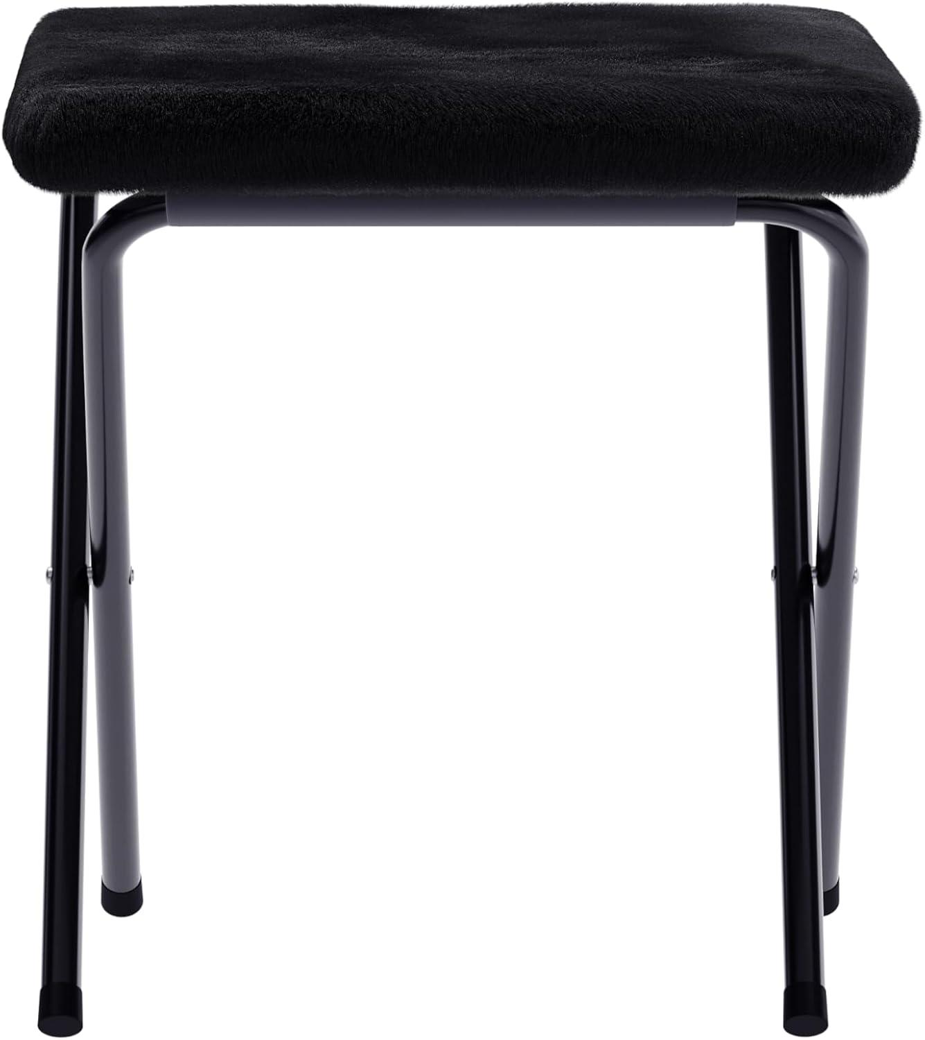 imageFlash Furniture Archer Saucer Chair with Folding Steel Frame Portable Oversized Saucer Chair for Dorm or Bedroom 28quot Dusty Aqua Faux FurSoft Gold FrameBlack FabricBlack Frame