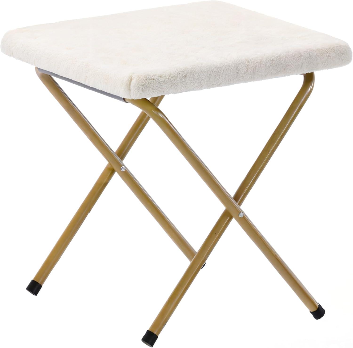 imageFlash Furniture Archer Saucer Chair with Folding Steel Frame Portable Oversized Saucer Chair for Dorm or Bedroom 28quot Dusty Aqua Faux FurSoft Gold FrameIvory Faux Shearling FabricSoft Gold Frame