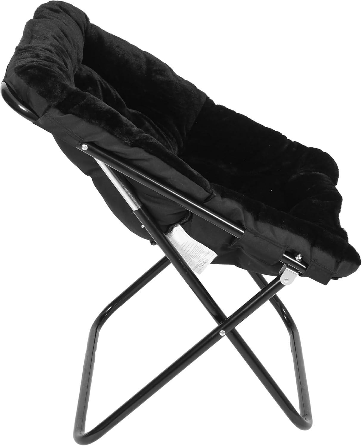 imageFlash Furniture Archer Saucer Chair with Folding Steel Frame Portable Oversized Saucer Chair for Dorm or Bedroom 28quot Dusty Aqua Faux FurSoft Gold FrameBlack FabricBlack Frame