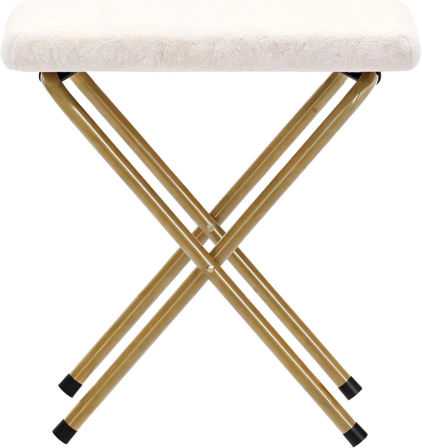 imageFlash Furniture Archer Saucer Chair with Folding Steel Frame Portable Oversized Saucer Chair for Dorm or Bedroom 28quot Dusty Aqua Faux FurSoft Gold FrameIvory Faux Shearling FabricSoft Gold Frame