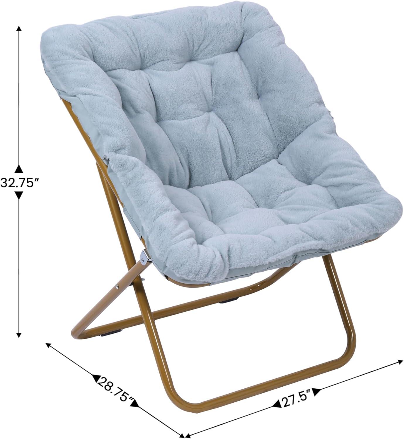 imageFlash Furniture Archer Saucer Chair with Folding Steel Frame Portable Oversized Saucer Chair for Dorm or Bedroom 28quot Dusty Aqua Faux FurSoft Gold FrameAqua FabricSoft Gold Frame