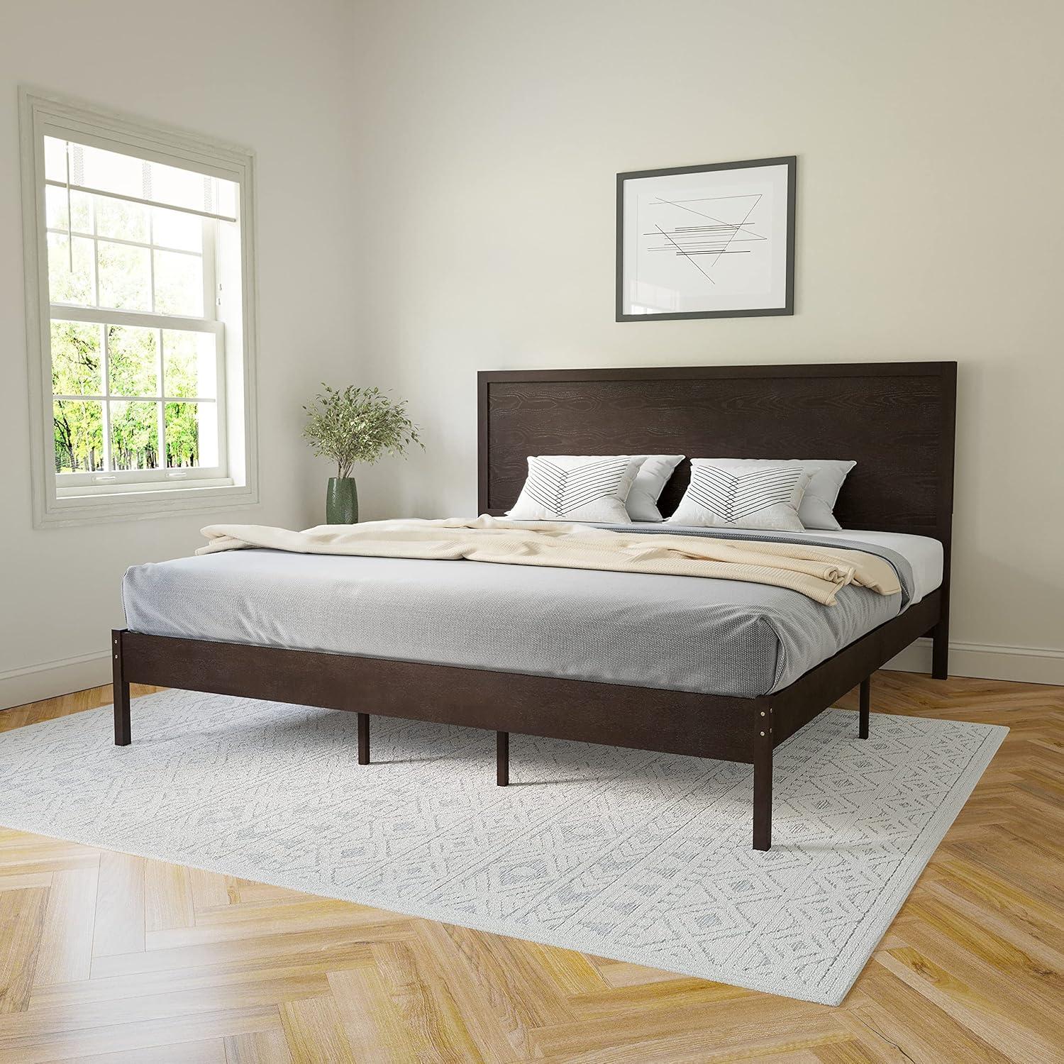 imageFlash Furniture Asher Solid Wood Platform Bed with Wooden Slats and Headboard No Box Spring Needed King Size Light BrownDark Brown