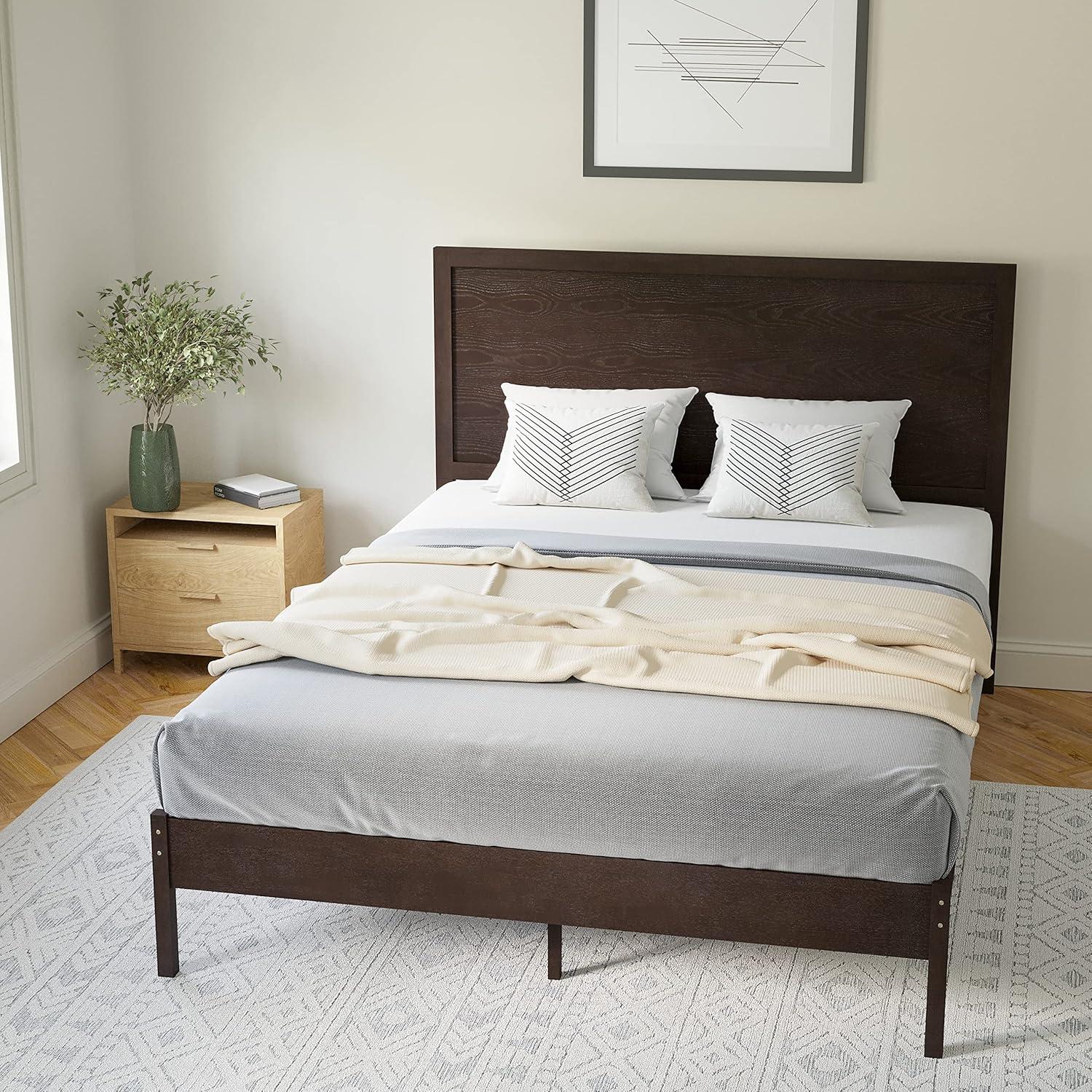 imageFlash Furniture Asher Solid Wood Platform Bed with Wooden Slats and Headboard No Box Spring Needed King Size Light BrownDark Brown