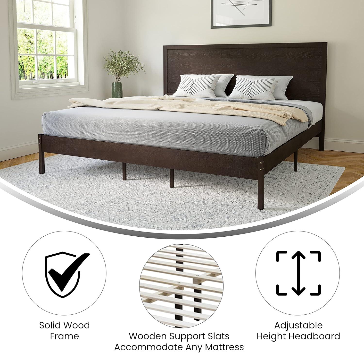 imageFlash Furniture Asher Solid Wood Platform Bed with Wooden Slats and Headboard No Box Spring Needed King Size Light BrownDark Brown