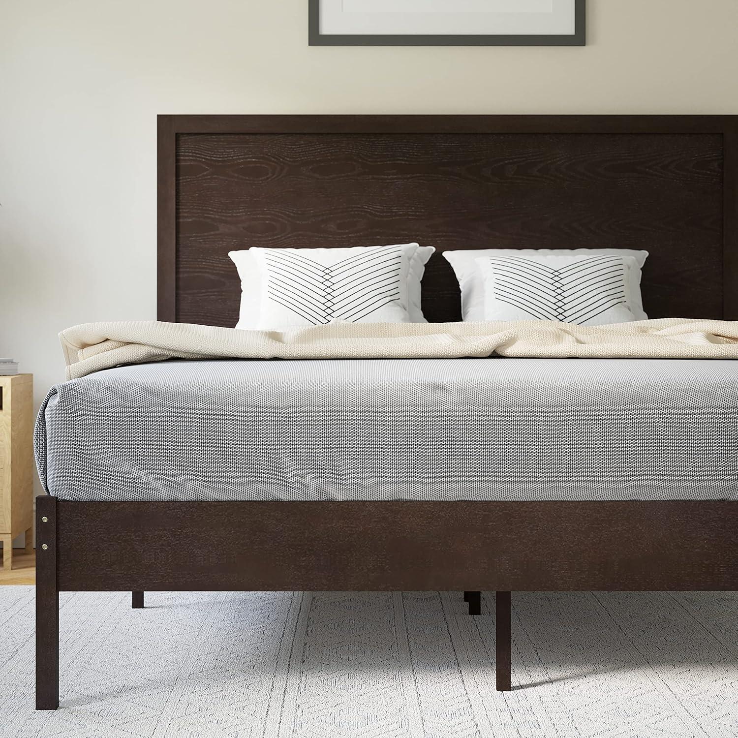 imageFlash Furniture Asher Solid Wood Platform Bed with Wooden Slats and Headboard No Box Spring Needed King Size Light BrownDark Brown