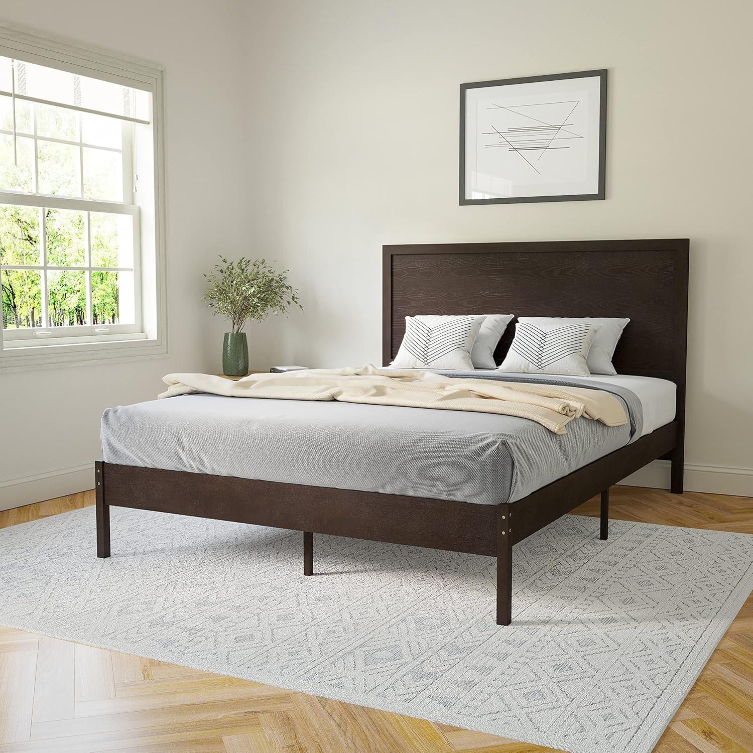imageFlash Furniture Asher Solid Wood Platform Bed with Wooden Slats and Headboard No Box Spring Needed King Size Light BrownDark Brown