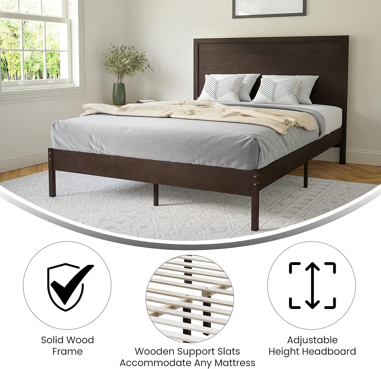 imageFlash Furniture Asher Solid Wood Platform Bed with Wooden Slats and Headboard No Box Spring Needed King Size Light BrownDark Brown