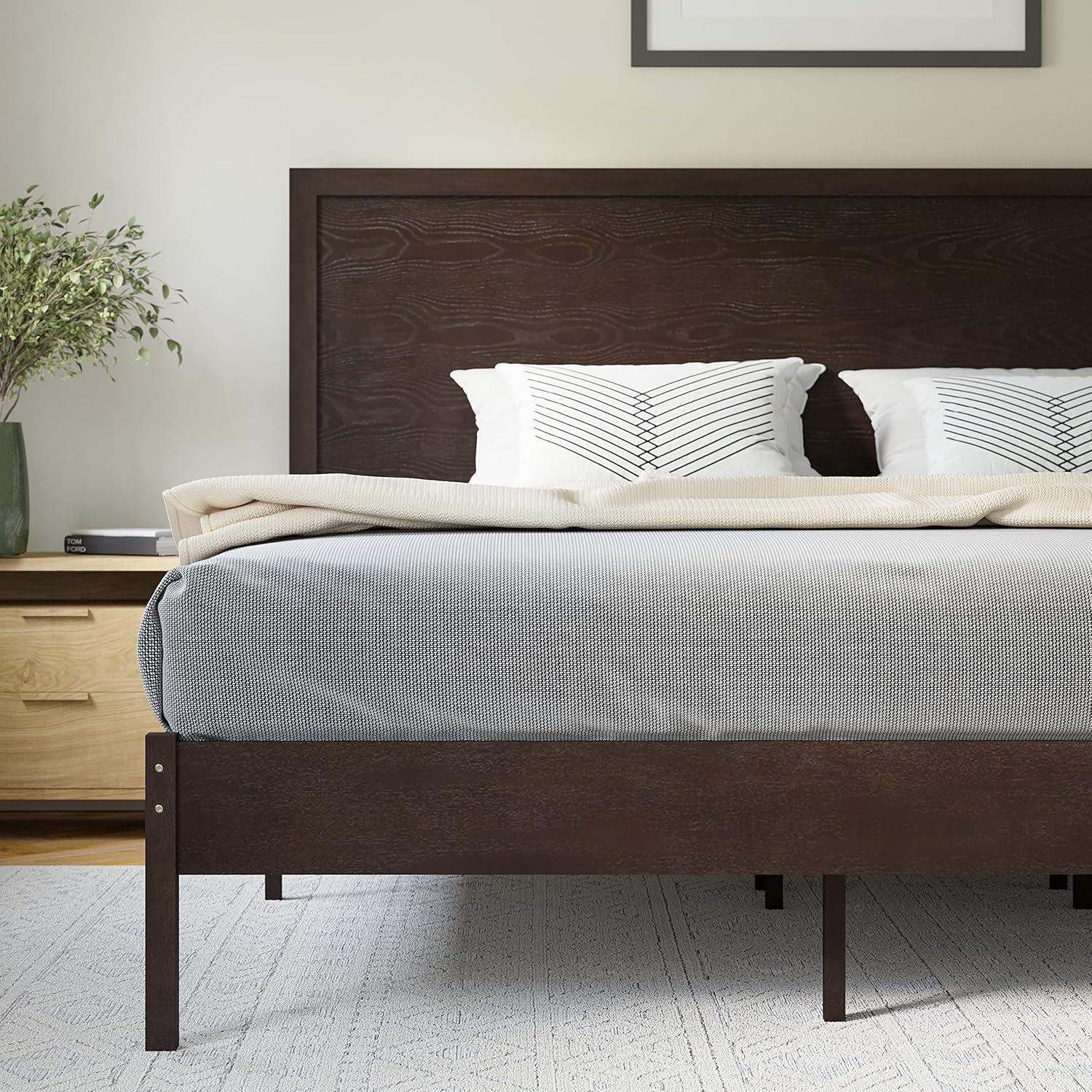 imageFlash Furniture Asher Solid Wood Platform Bed with Wooden Slats and Headboard No Box Spring Needed King Size Light BrownDark Brown