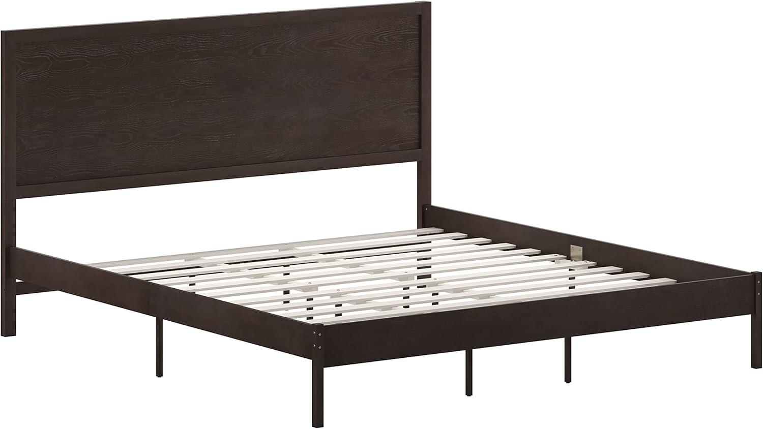 imageFlash Furniture Asher Solid Wood Platform Bed with Wooden Slats and Headboard No Box Spring Needed King Size Light BrownDark Brown