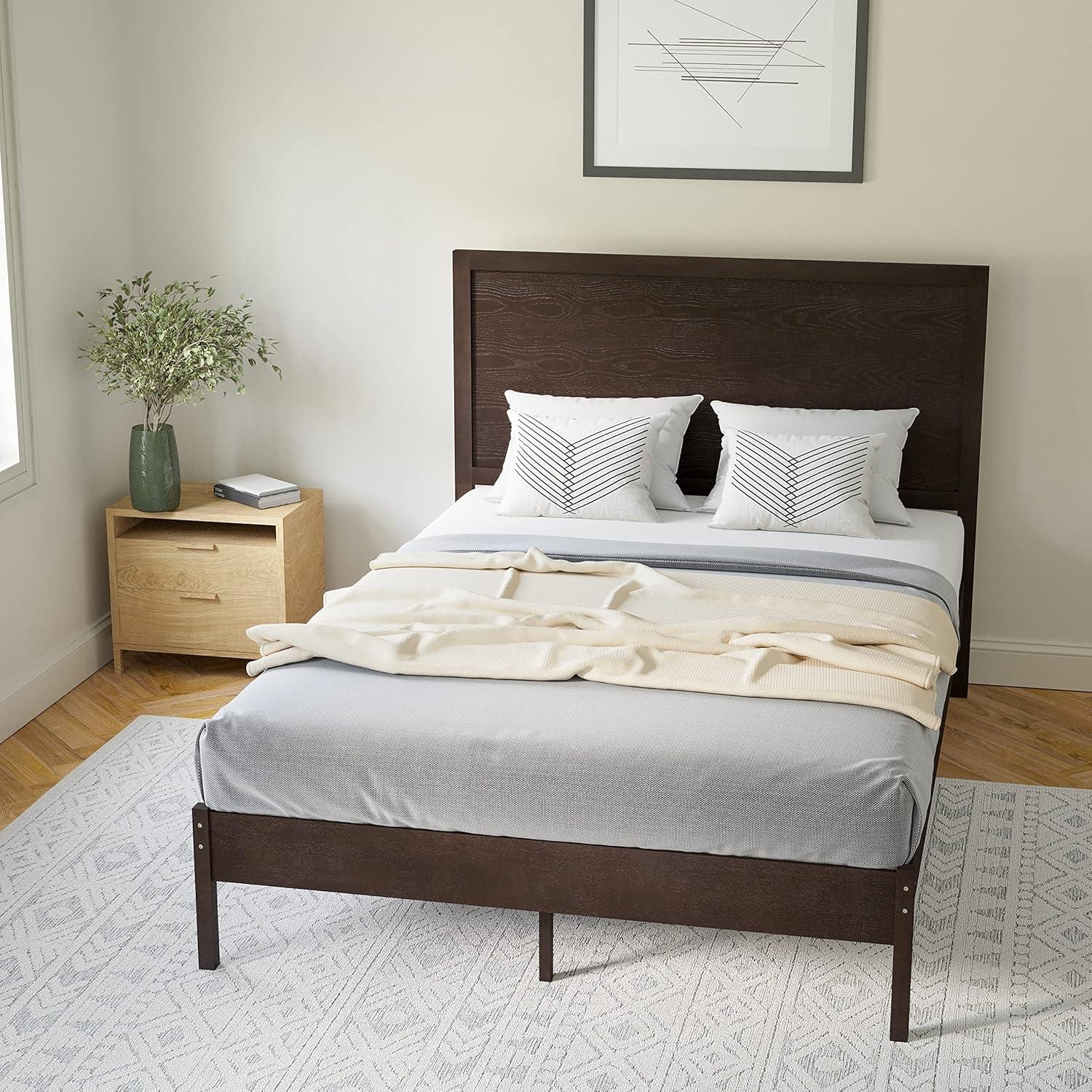 imageFlash Furniture Asher Solid Wood Platform Bed with Wooden Slats and Headboard No Box Spring Needed King Size Light BrownDark Brown