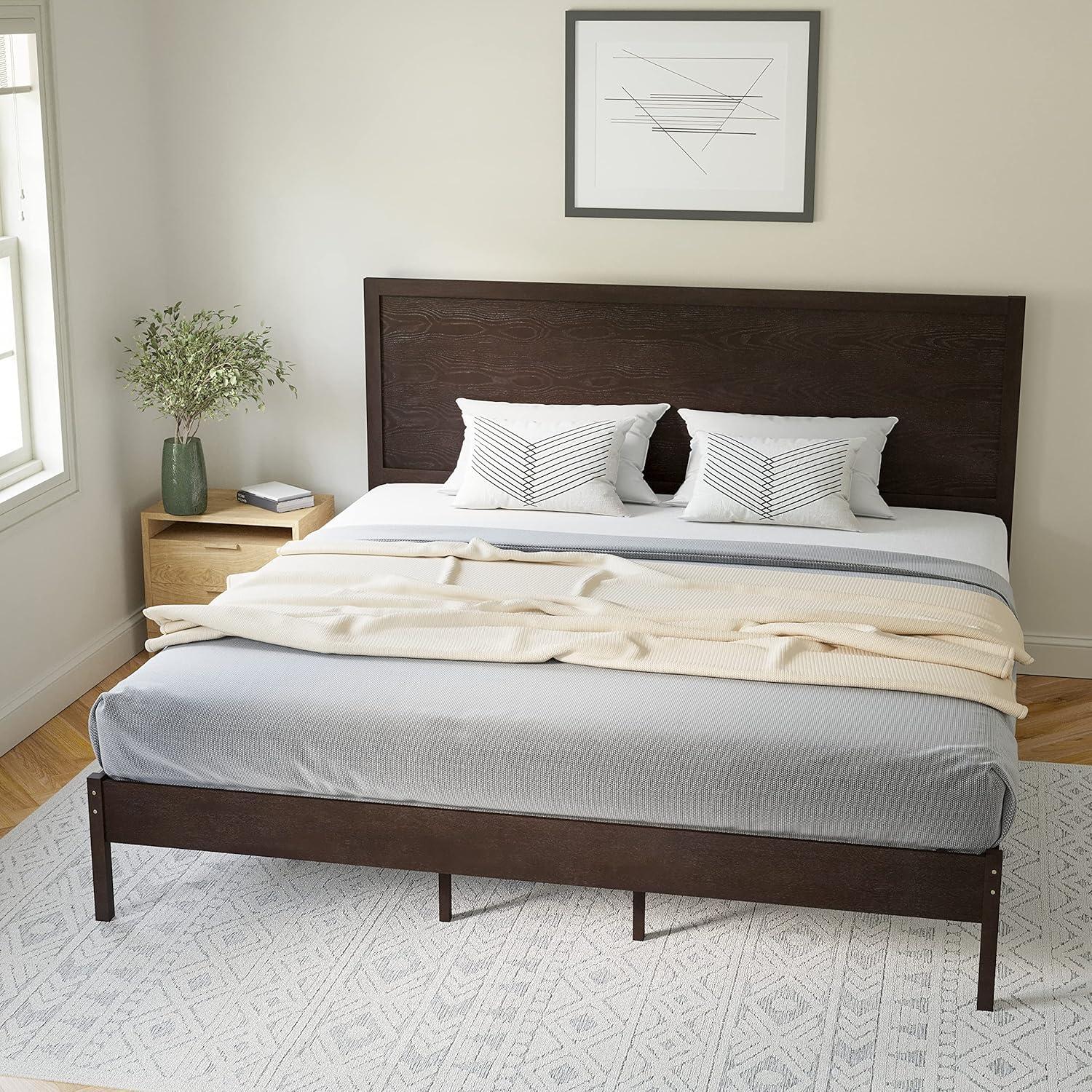 imageFlash Furniture Asher Solid Wood Platform Bed with Wooden Slats and Headboard No Box Spring Needed King Size Light BrownDark Brown