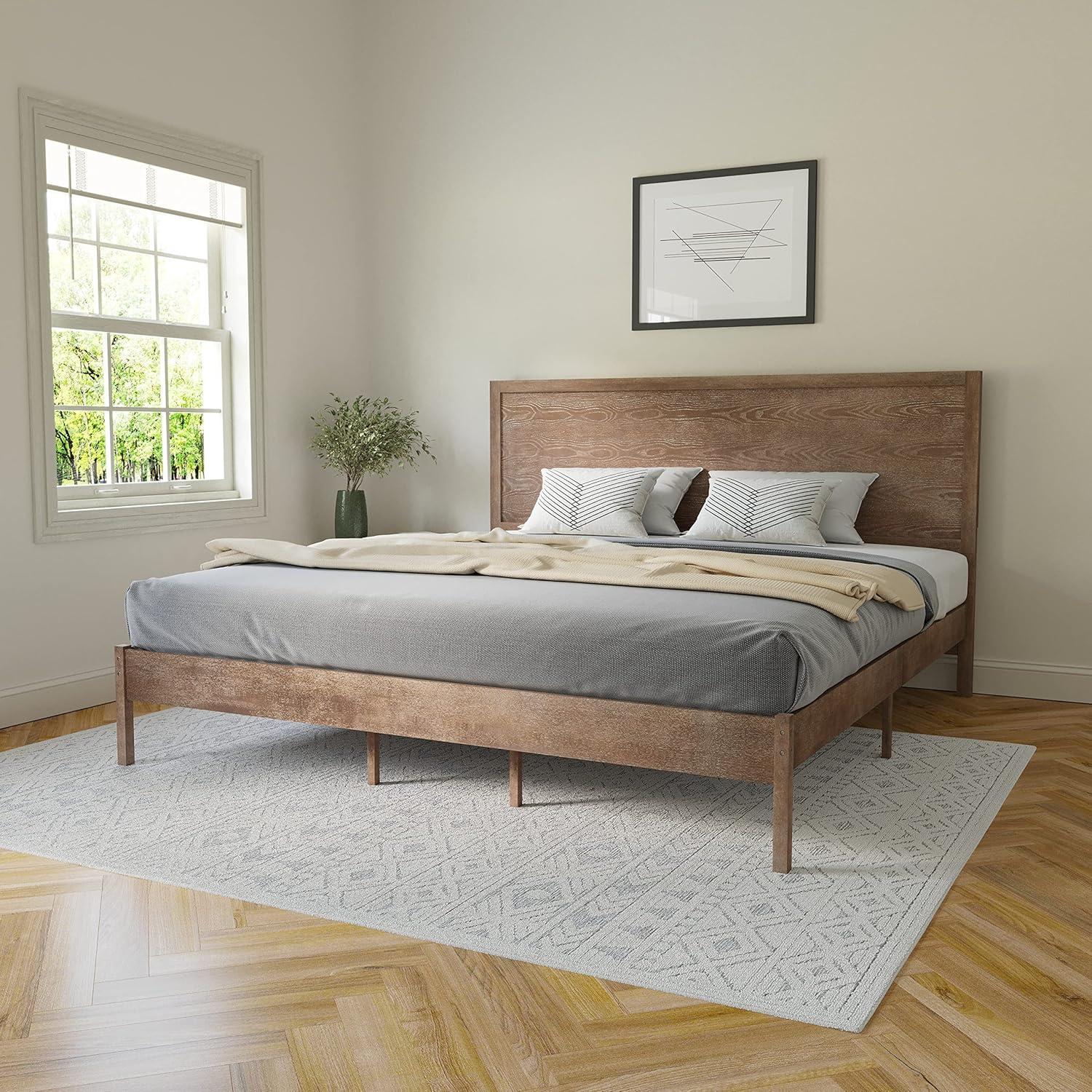 imageFlash Furniture Asher Solid Wood Platform Bed with Wooden Slats and Headboard No Box Spring Needed King Size Light BrownLight Brown