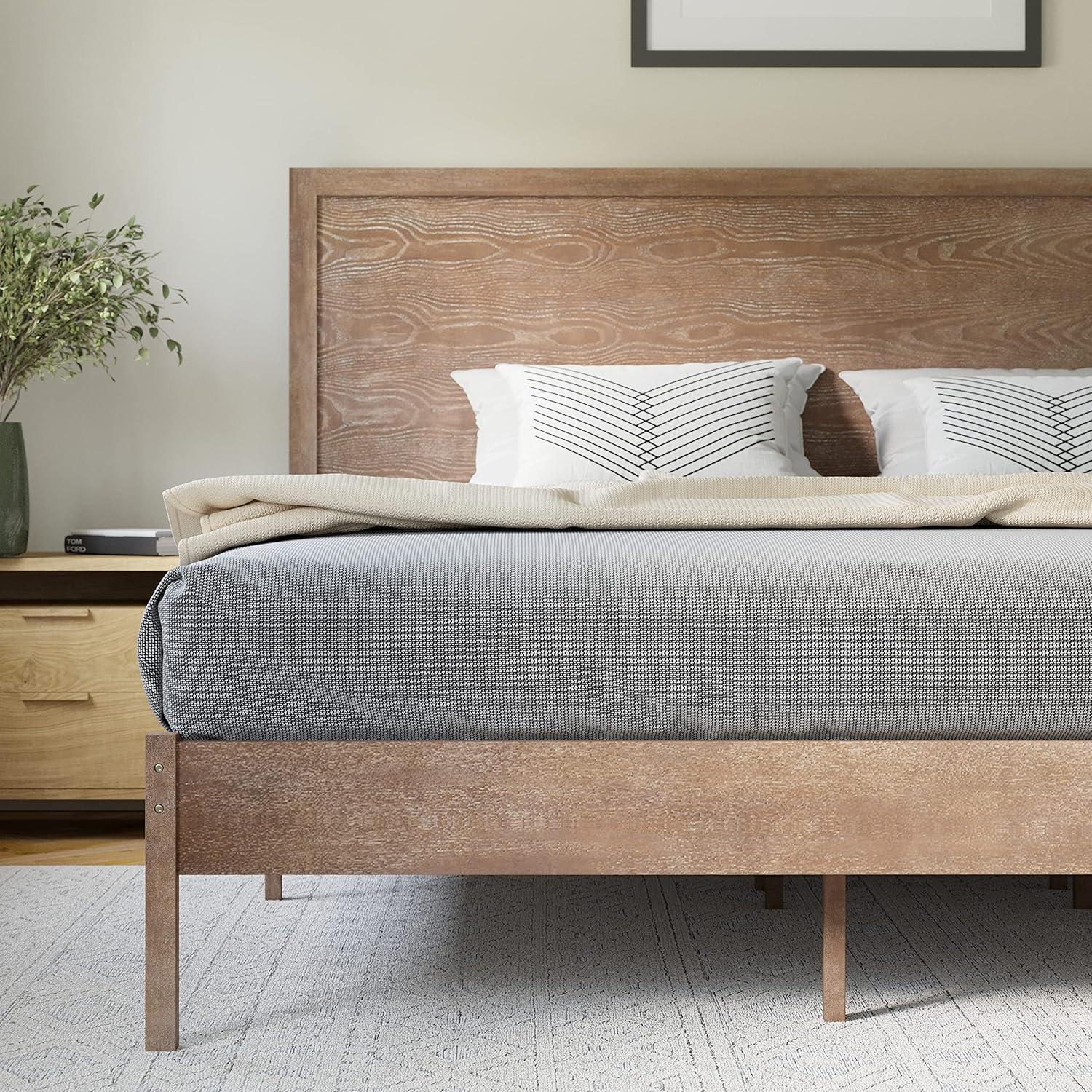 imageFlash Furniture Asher Solid Wood Platform Bed with Wooden Slats and Headboard No Box Spring Needed King Size Light BrownLight Brown