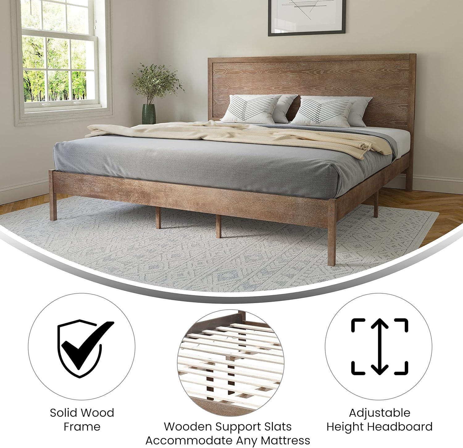 imageFlash Furniture Asher Solid Wood Platform Bed with Wooden Slats and Headboard No Box Spring Needed King Size Light BrownLight Brown
