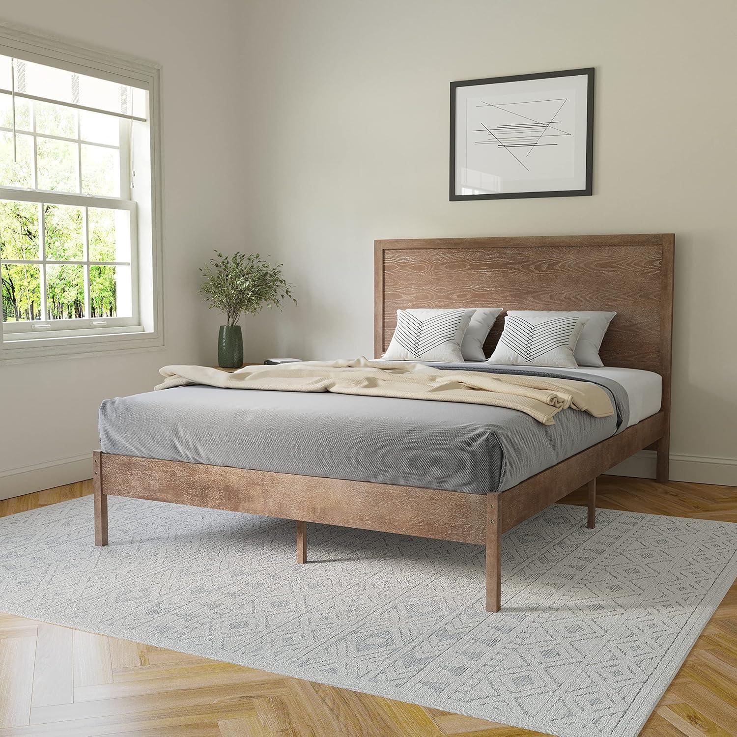 imageFlash Furniture Asher Solid Wood Platform Bed with Wooden Slats and Headboard No Box Spring Needed King Size Light BrownLight Brown