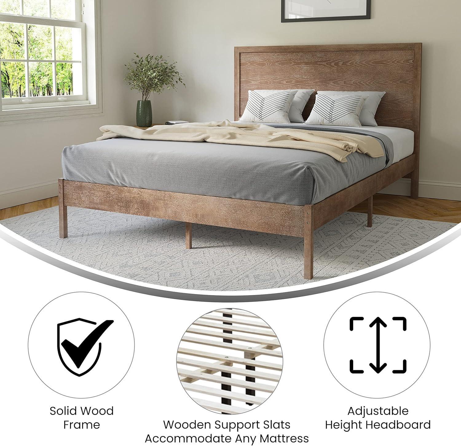 imageFlash Furniture Asher Solid Wood Platform Bed with Wooden Slats and Headboard No Box Spring Needed King Size Light BrownLight Brown