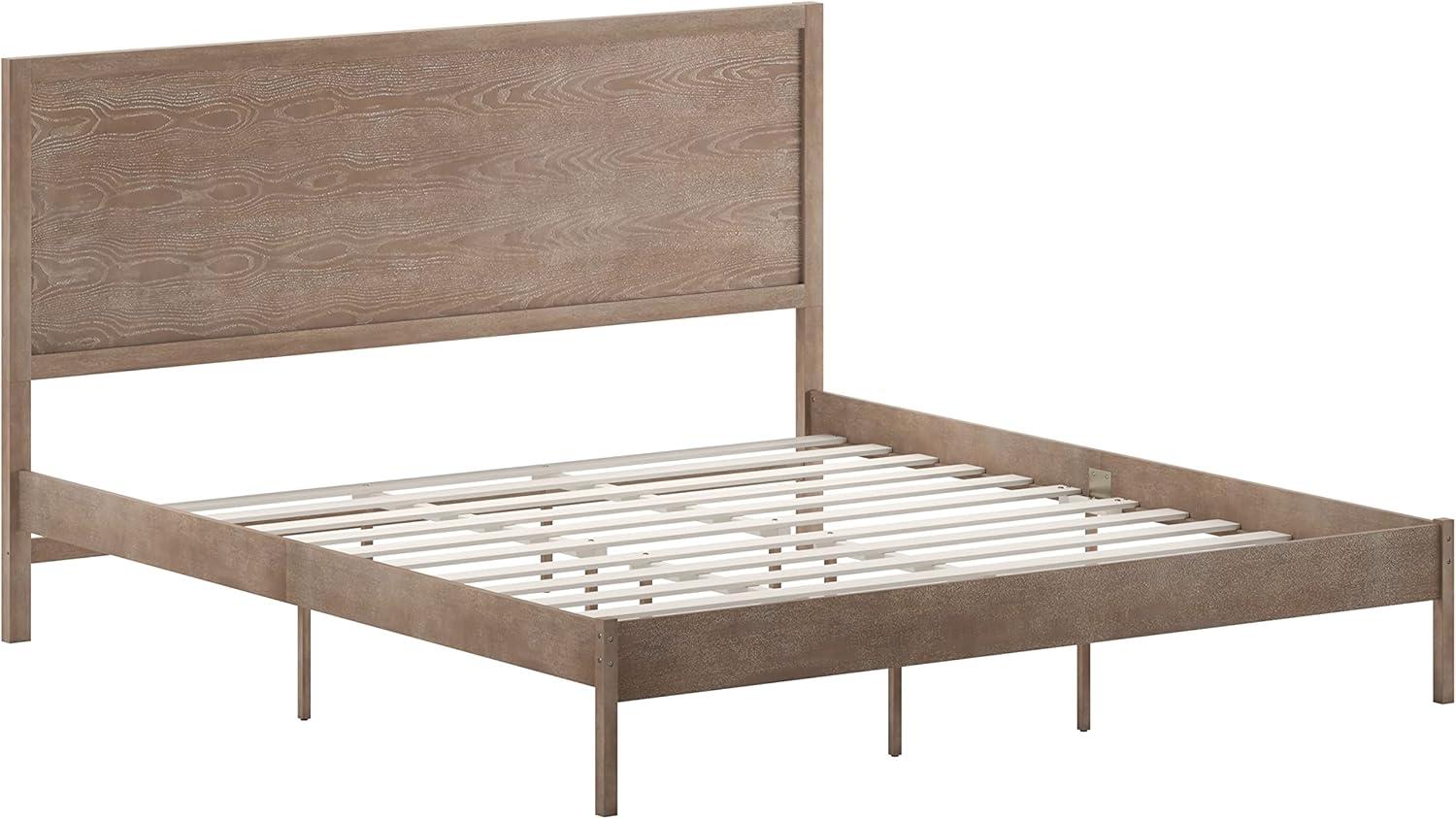 imageFlash Furniture Asher Solid Wood Platform Bed with Wooden Slats and Headboard No Box Spring Needed King Size Light BrownLight Brown