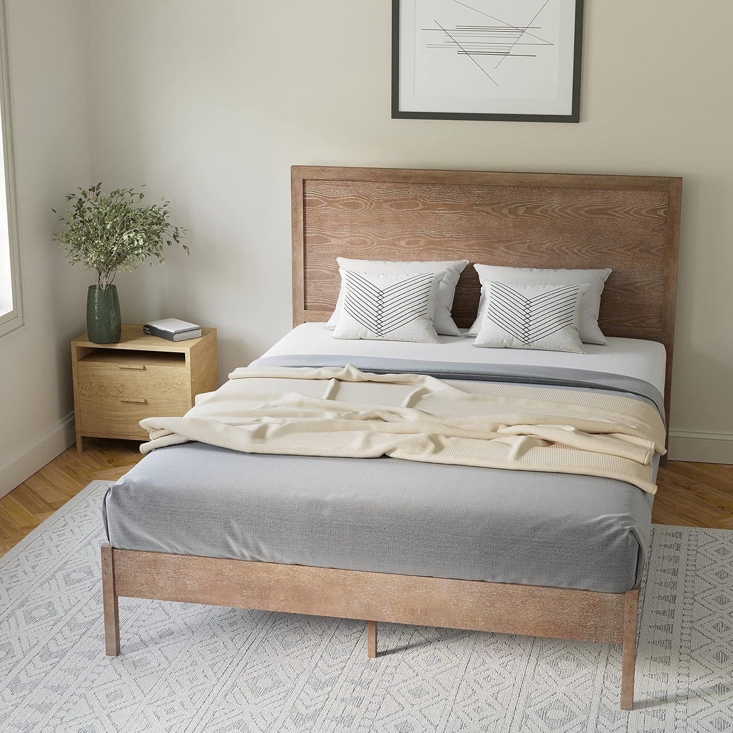 imageFlash Furniture Asher Solid Wood Platform Bed with Wooden Slats and Headboard No Box Spring Needed King Size Light BrownLight Brown