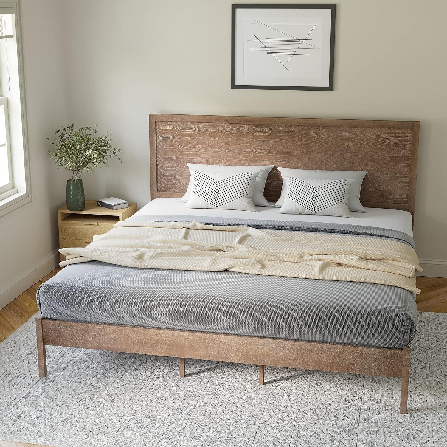 imageFlash Furniture Asher Solid Wood Platform Bed with Wooden Slats and Headboard No Box Spring Needed King Size Light BrownLight Brown