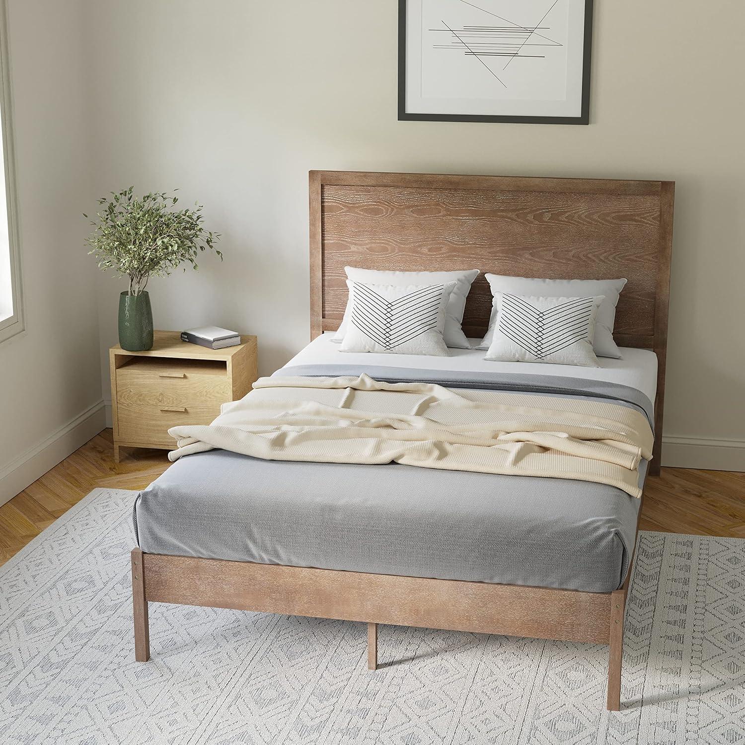 imageFlash Furniture Asher Solid Wood Platform Bed with Wooden Slats and Headboard No Box Spring Needed King Size Light BrownLight Brown