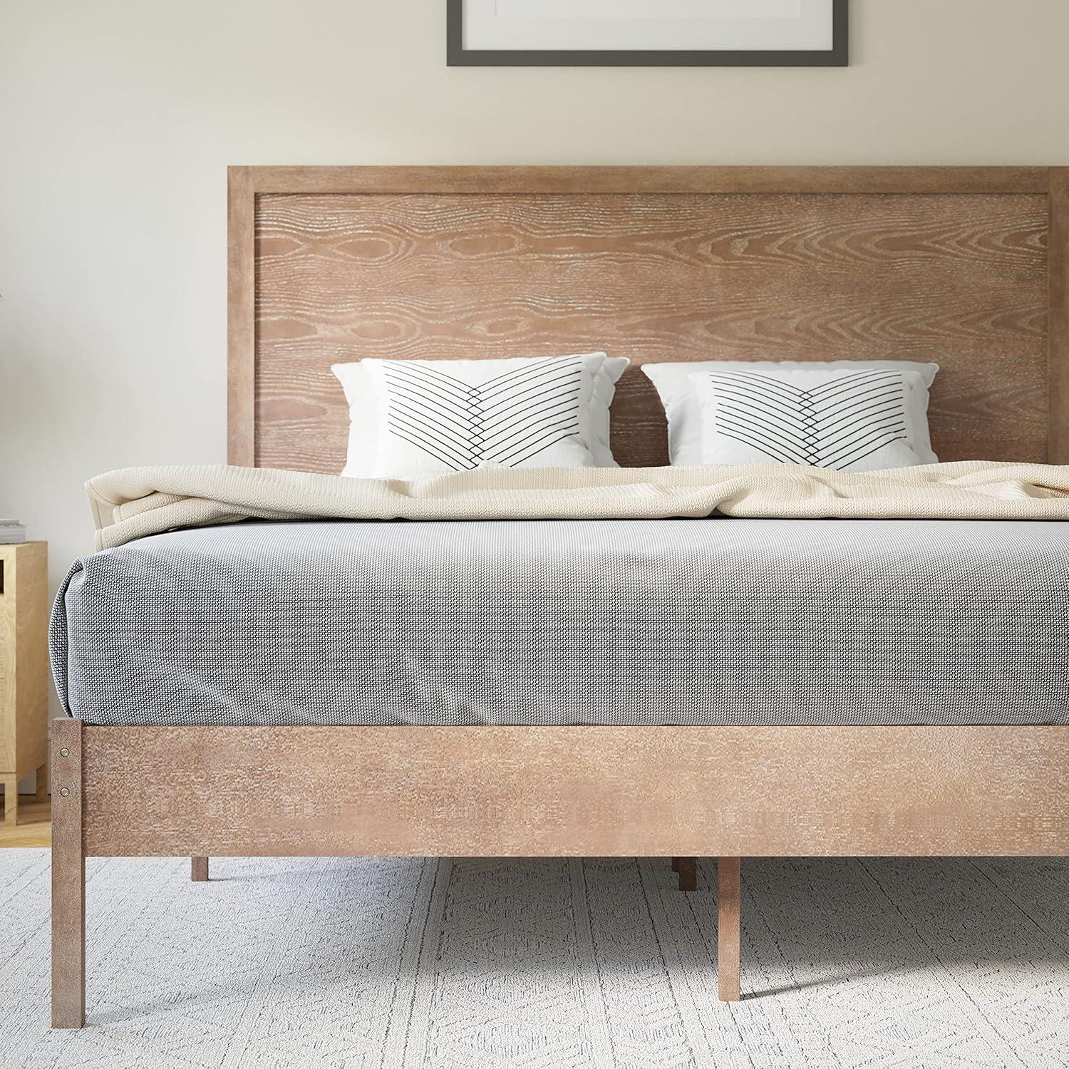 imageFlash Furniture Asher Solid Wood Platform Bed with Wooden Slats and Headboard No Box Spring Needed King Size Light BrownLight Brown