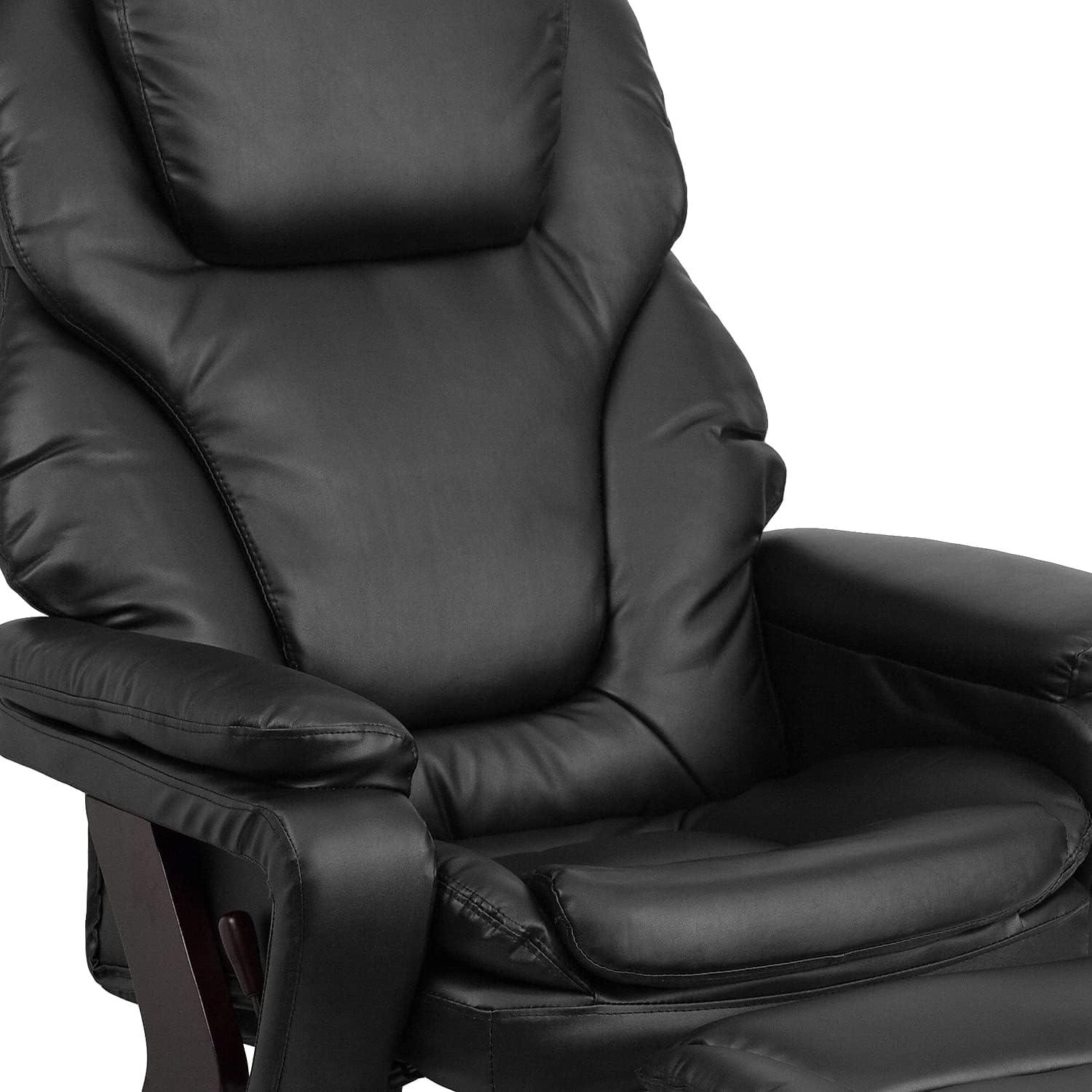 imageFlash Furniture Austin Contemporary MultiPosition Recliner and Ottoman with Swivel Mahogany Wood Base in Black LeatherSoftBlack Leathersoft