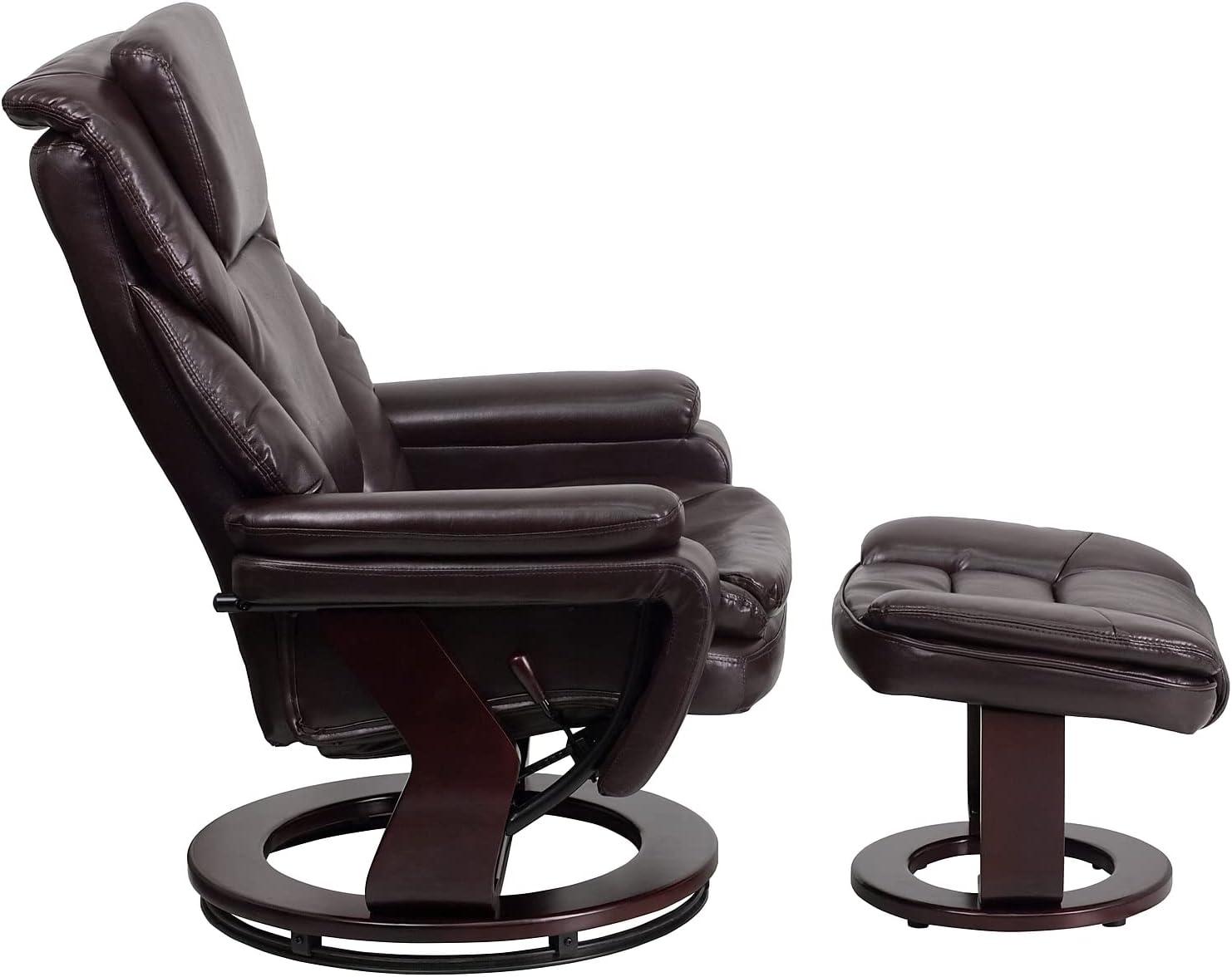 imageFlash Furniture Austin Contemporary MultiPosition Recliner and Ottoman with Swivel Mahogany Wood Base in Black LeatherSoftBrown Leathersoft