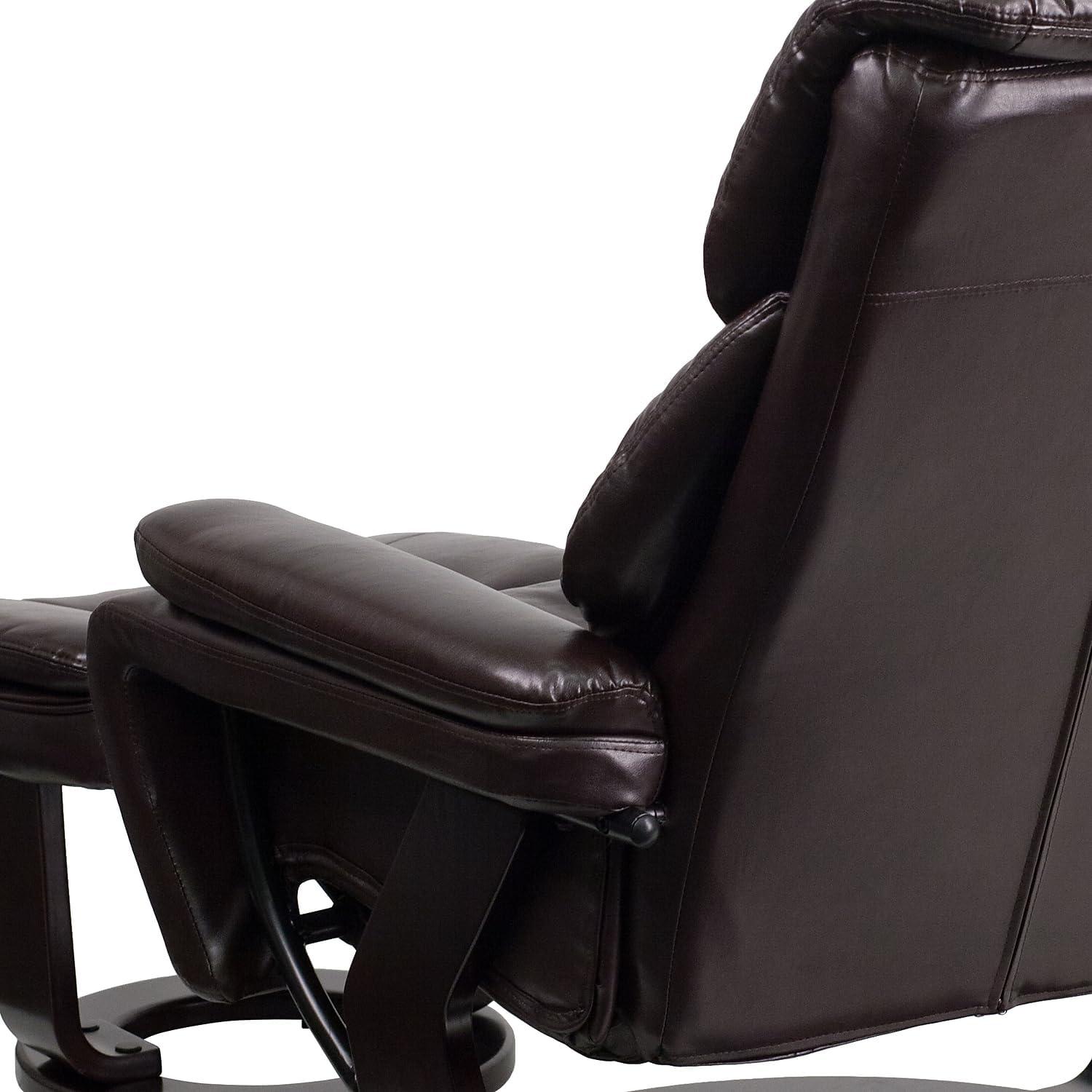 imageFlash Furniture Austin Contemporary MultiPosition Recliner and Ottoman with Swivel Mahogany Wood Base in Black LeatherSoftBrown Leathersoft