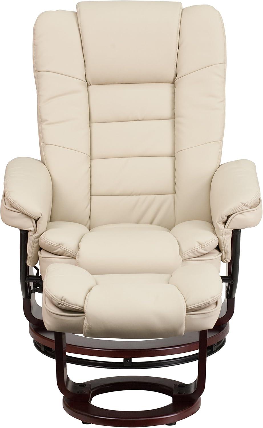 imageFlash Furniture Bali Contemporary MultiPosition LeatherSoft Recliner Chair with Ottoman 360Degree Swivel Recliner ChairOttoman Set BeigeBeige