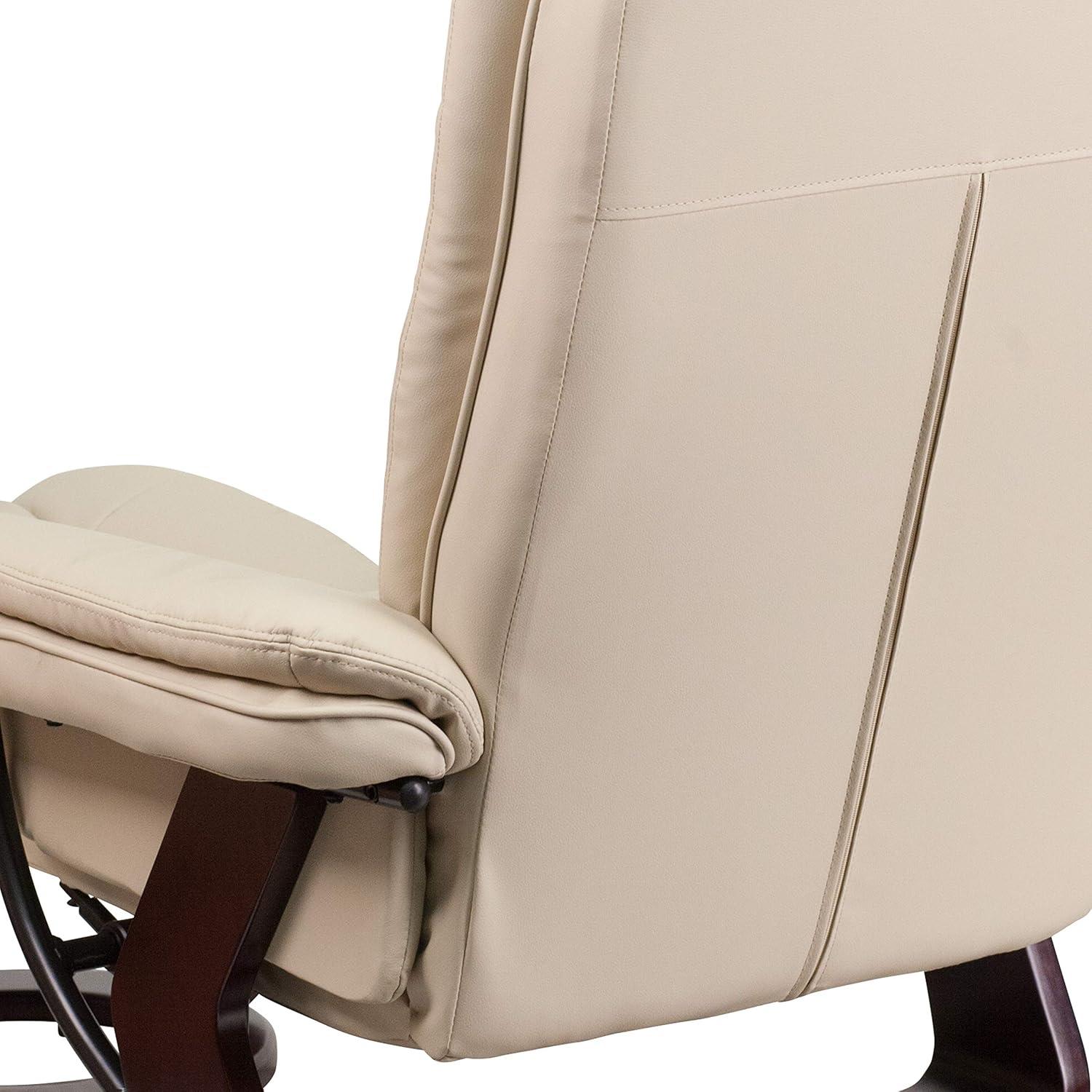 imageFlash Furniture Bali Contemporary MultiPosition LeatherSoft Recliner Chair with Ottoman 360Degree Swivel Recliner ChairOttoman Set BeigeBeige