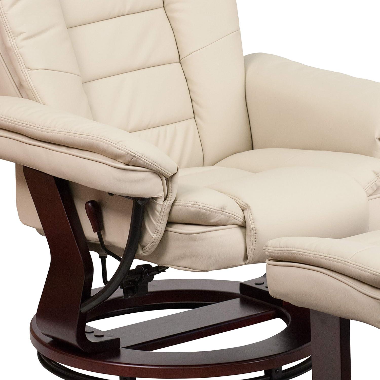 imageFlash Furniture Bali Contemporary MultiPosition LeatherSoft Recliner Chair with Ottoman 360Degree Swivel Recliner ChairOttoman Set BeigeBeige