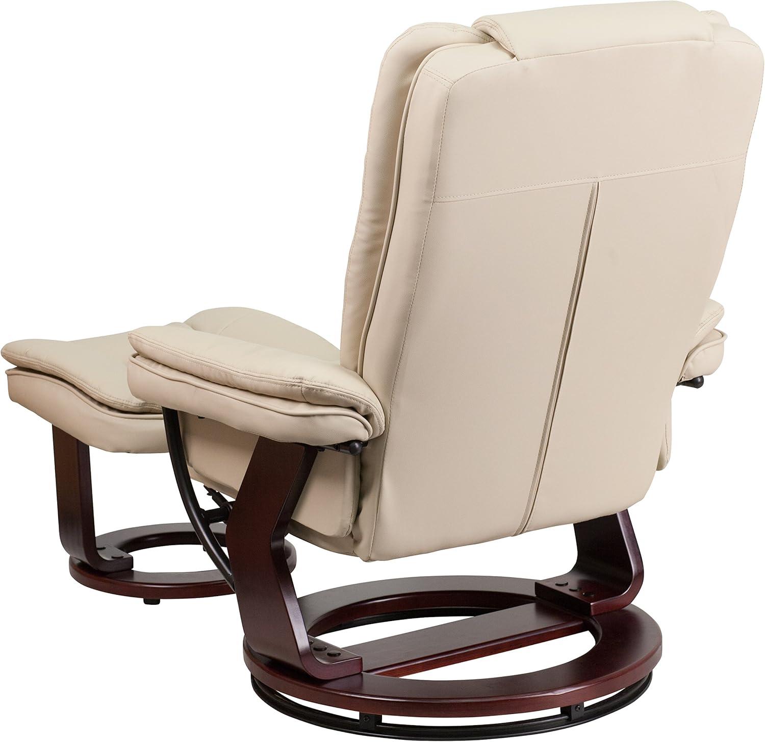 imageFlash Furniture Bali Contemporary MultiPosition LeatherSoft Recliner Chair with Ottoman 360Degree Swivel Recliner ChairOttoman Set BeigeBeige