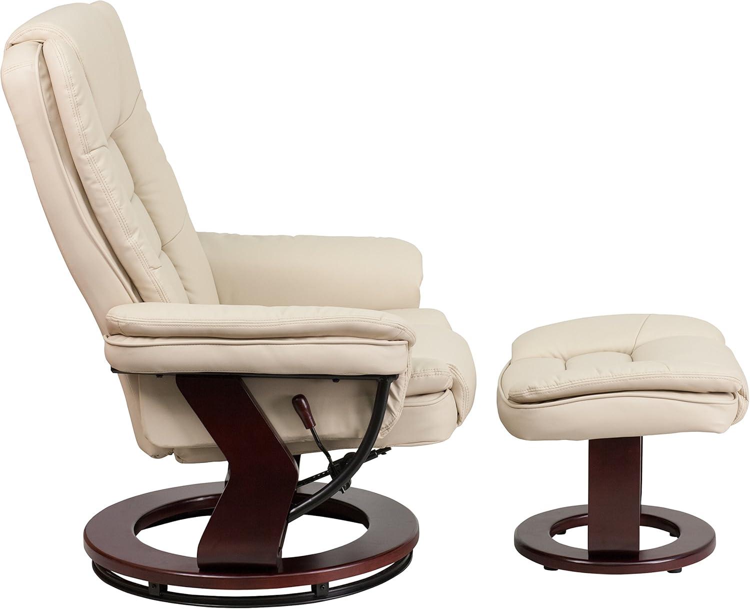 imageFlash Furniture Bali Contemporary MultiPosition LeatherSoft Recliner Chair with Ottoman 360Degree Swivel Recliner ChairOttoman Set BeigeBeige