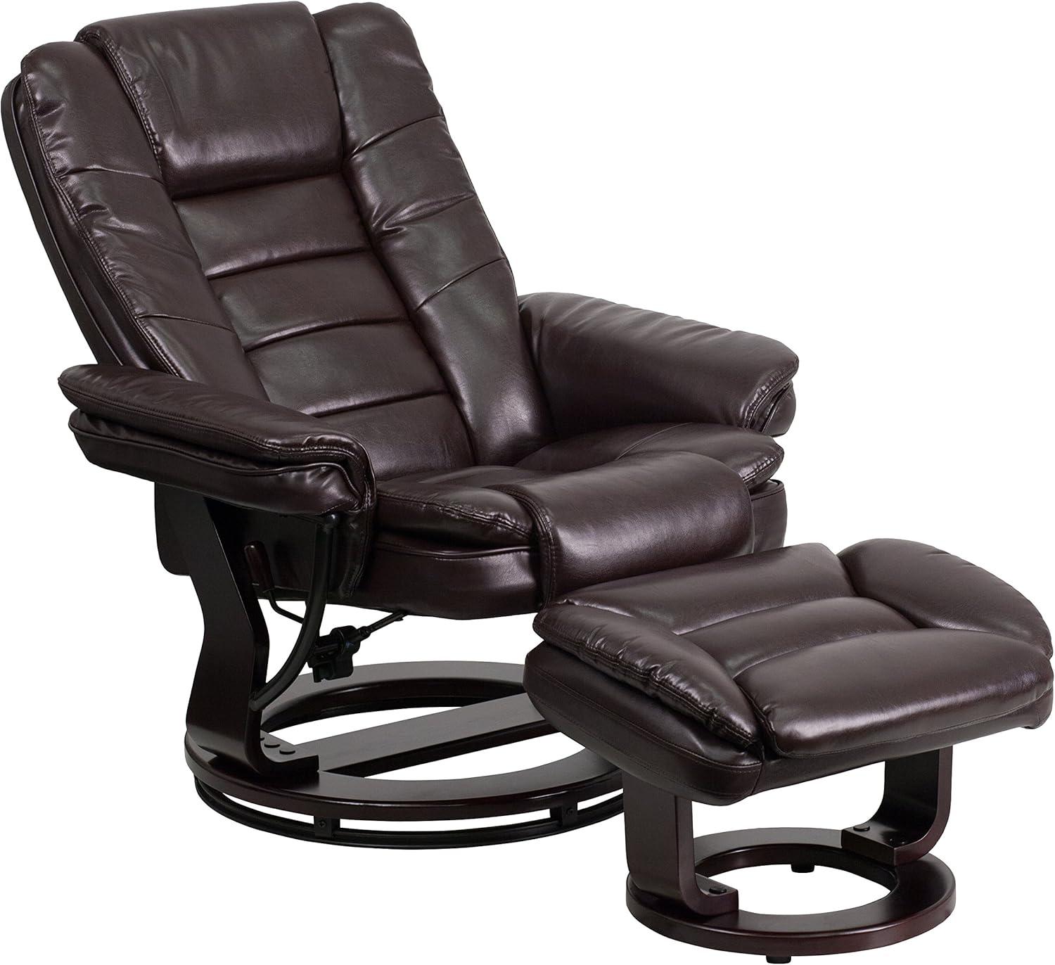 imageFlash Furniture Bali Contemporary MultiPosition LeatherSoft Recliner Chair with Ottoman 360Degree Swivel Recliner ChairOttoman Set BeigeBrown
