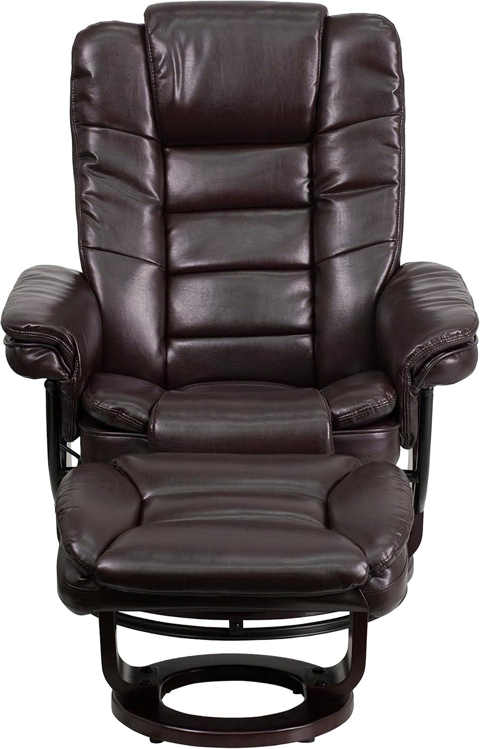 imageFlash Furniture Bali Contemporary MultiPosition LeatherSoft Recliner Chair with Ottoman 360Degree Swivel Recliner ChairOttoman Set BeigeBrown