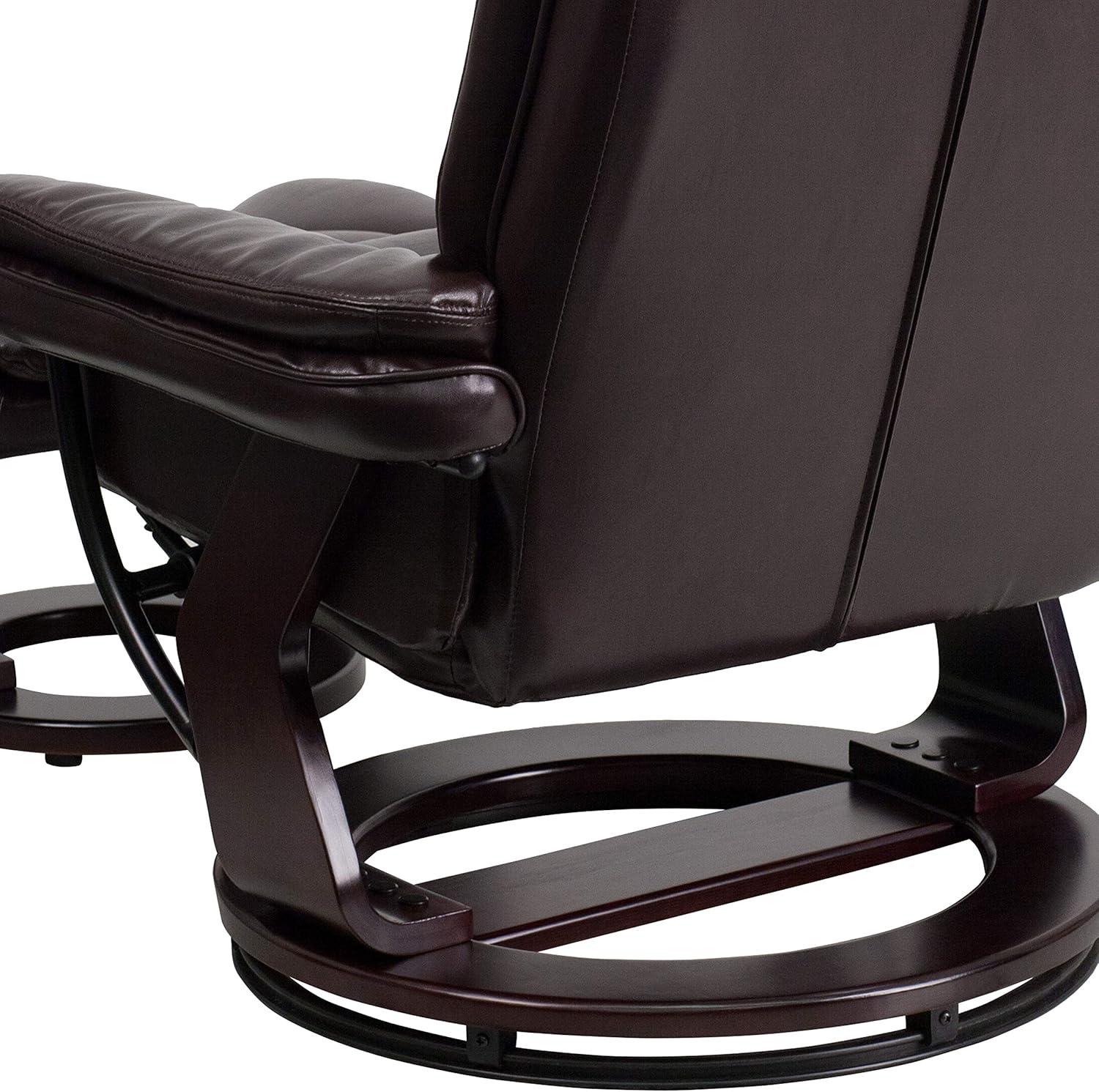 imageFlash Furniture Bali Contemporary MultiPosition LeatherSoft Recliner Chair with Ottoman 360Degree Swivel Recliner ChairOttoman Set BeigeBrown